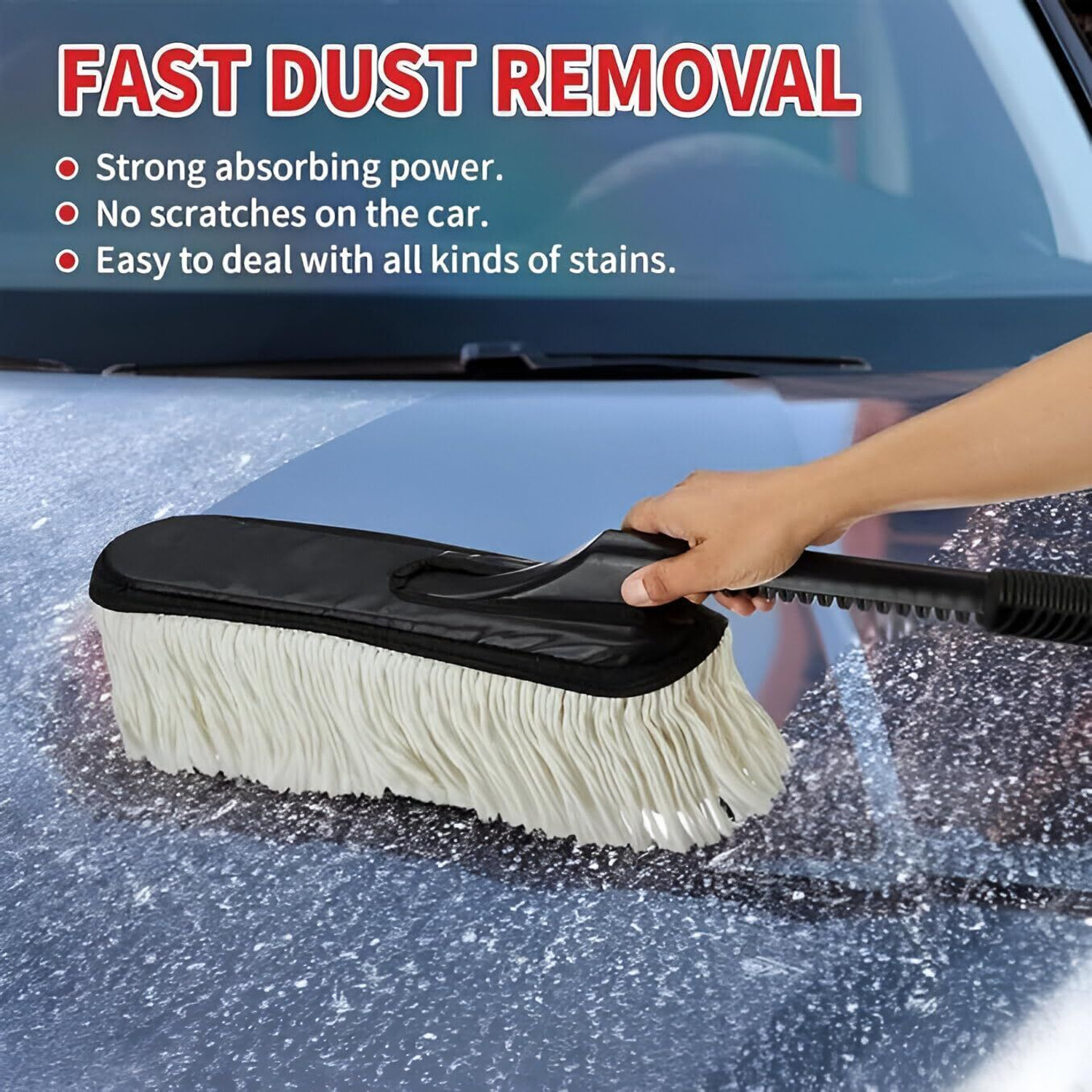 Image of JUNJULA Microfiber Car Duster with Handle - Scratch-Free Dust Cleaning Brush J52642 Vehicle Interior Cleaner