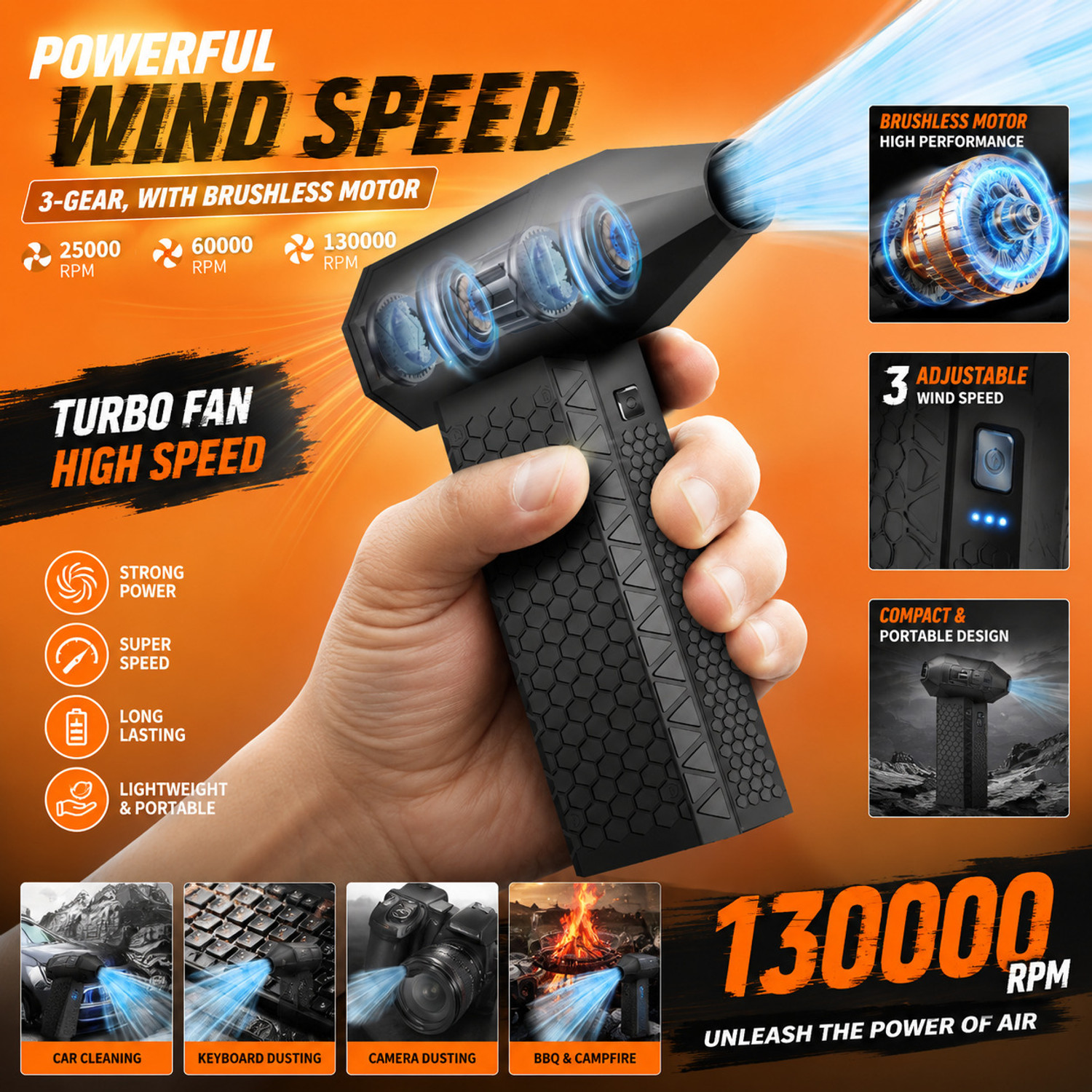 Image of VZOIR Turbo Jet Portable Air Cooler Fan with Type-C Charging Air Blower