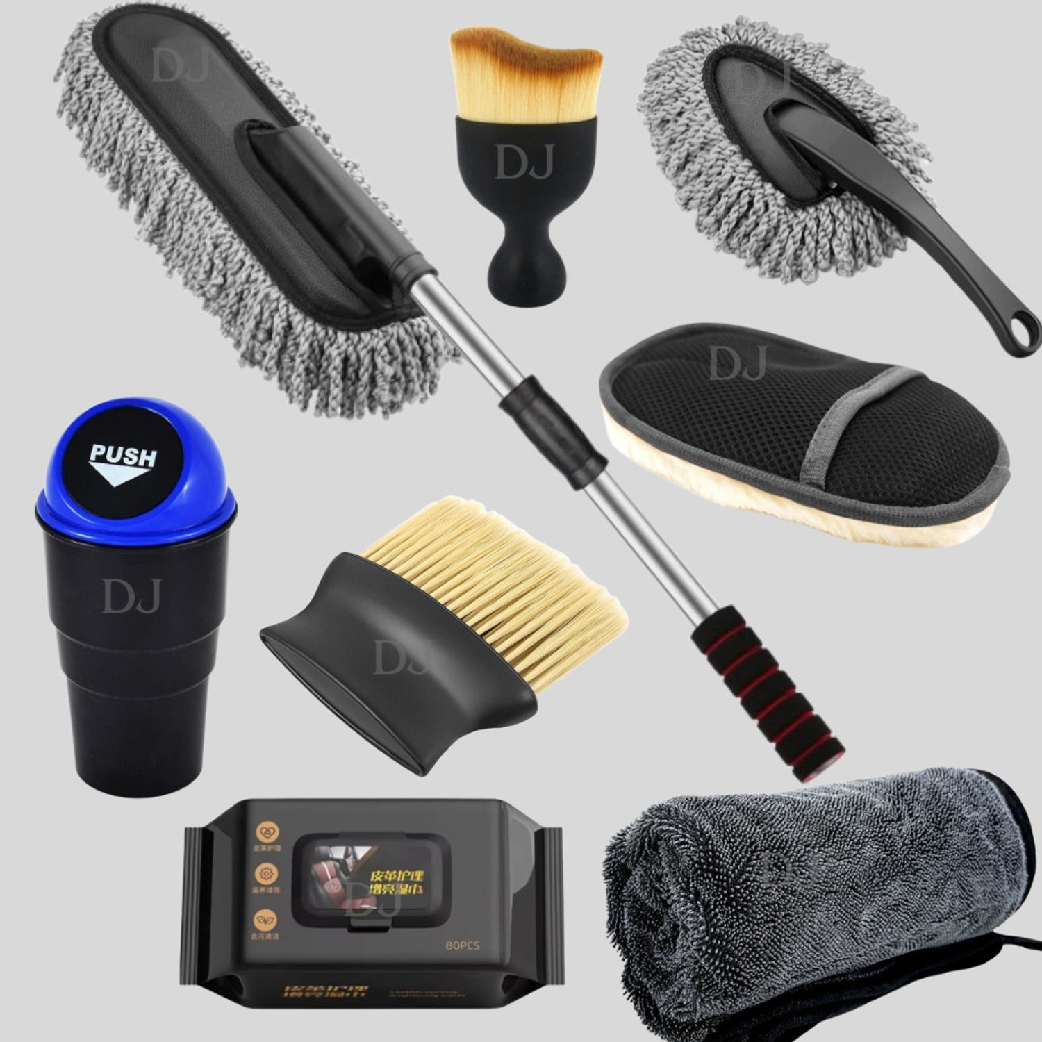 Image of Dashagriva Jit Microfiber Car Duster Kit Interior & Exterior Cleaning Tool Scratch & Lint Free Microfiber Car Duster, Interior Cleaning Wipes, Dustbin and Gloves Vehicle Interior Cleaner (8 g)