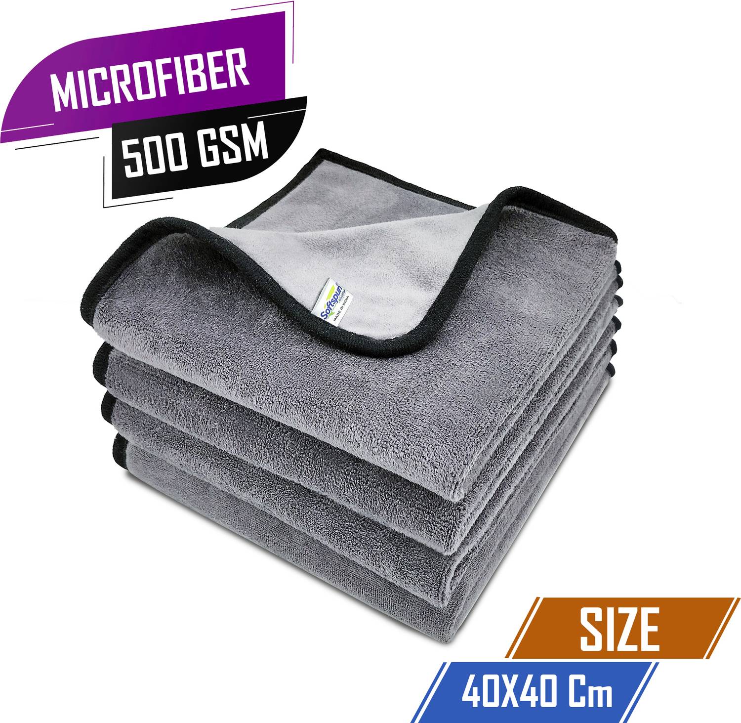 SOFTSPUN Microfiber Vehicle Washing Cloth Pack of 4