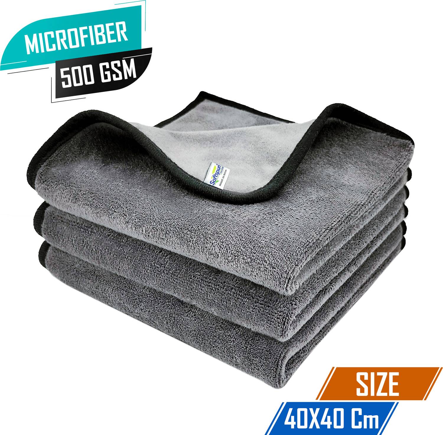 SOFTSPUN Microfiber Vehicle Washing Cloth (Pack Of 3, 500 GSM)