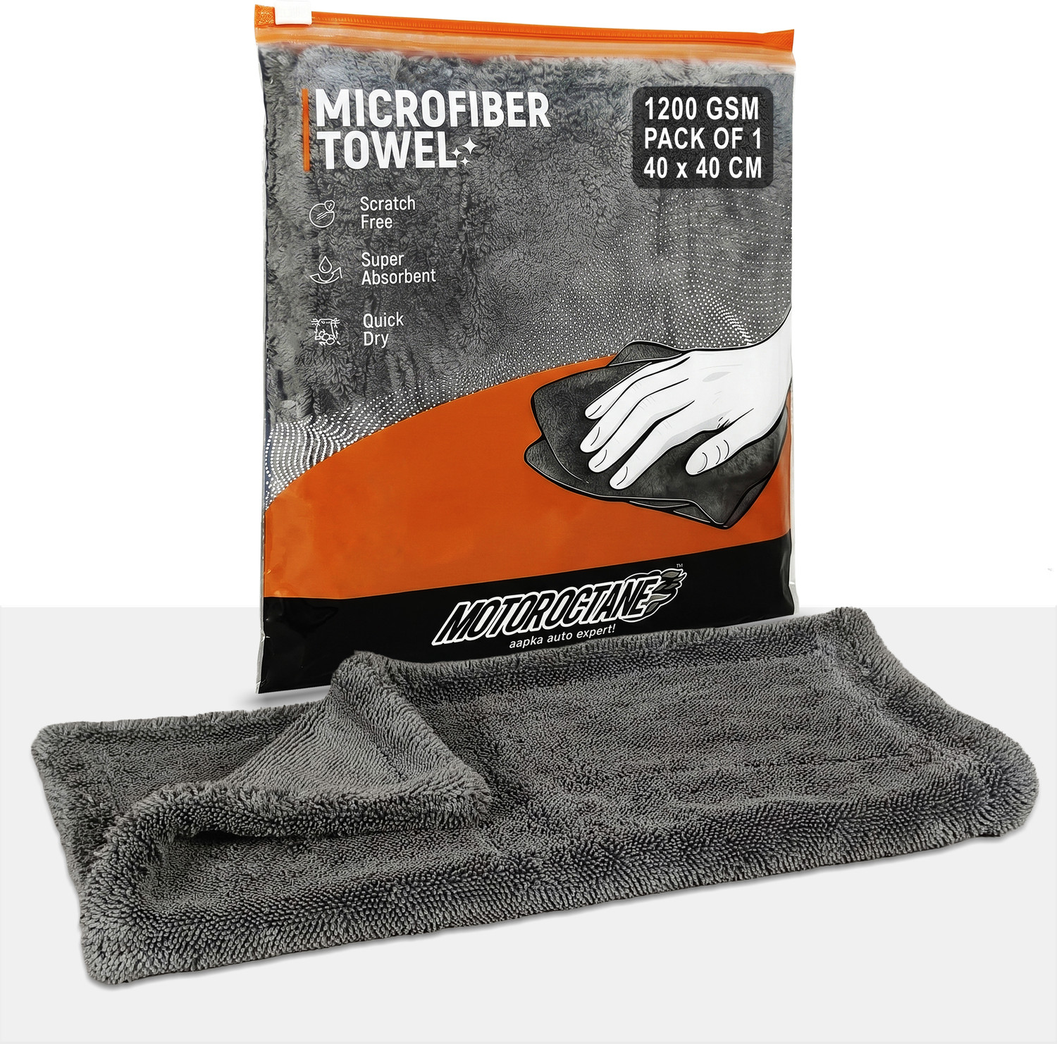 Image of MOTOROCTANE Microfiber Vehicle Washing Cloth (Pack Of 1, 1200 GSM)