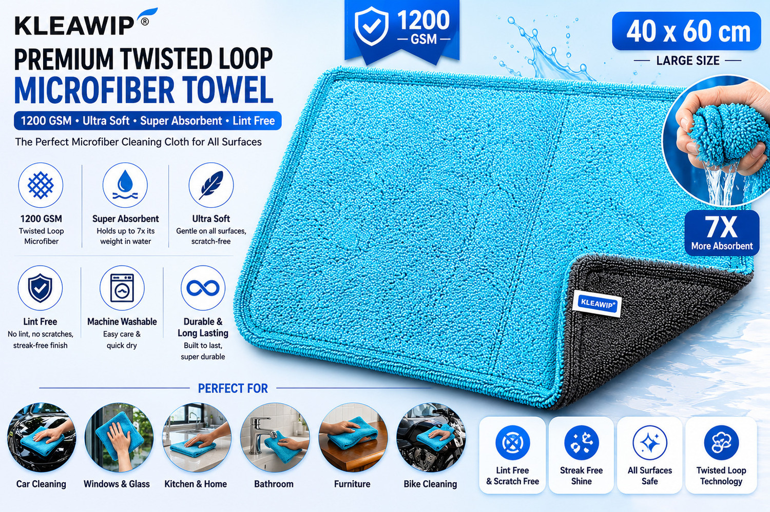Image of Kleawip Microfiber Vehicle Washing Cloth