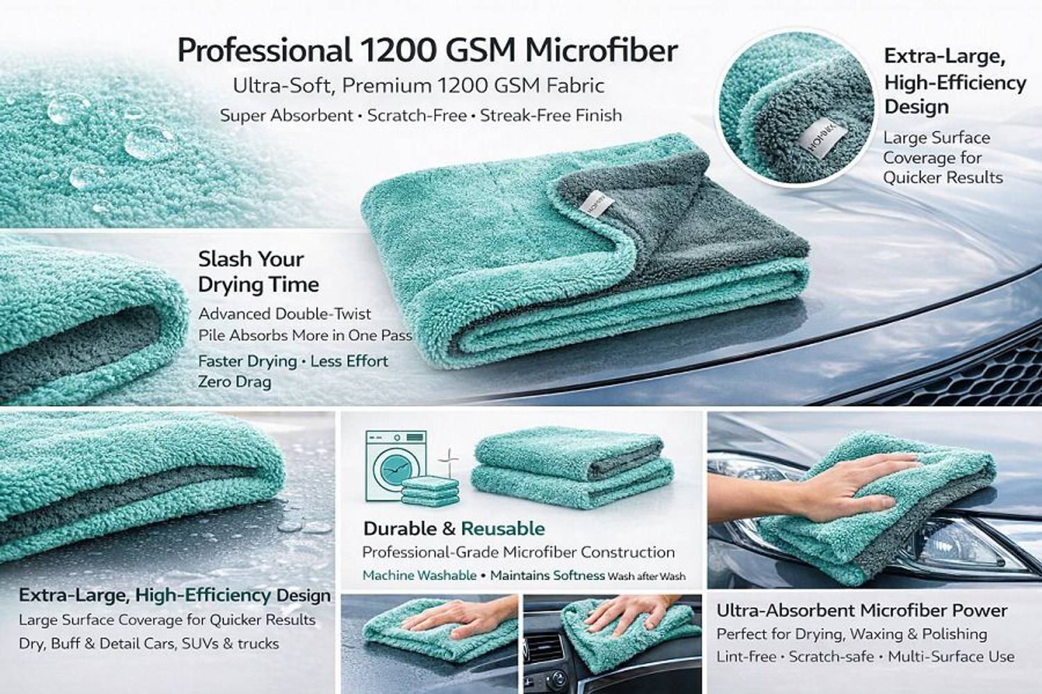 JEKO Microfiber Vehicle Washing Cloth Pack of 1 - Image 4