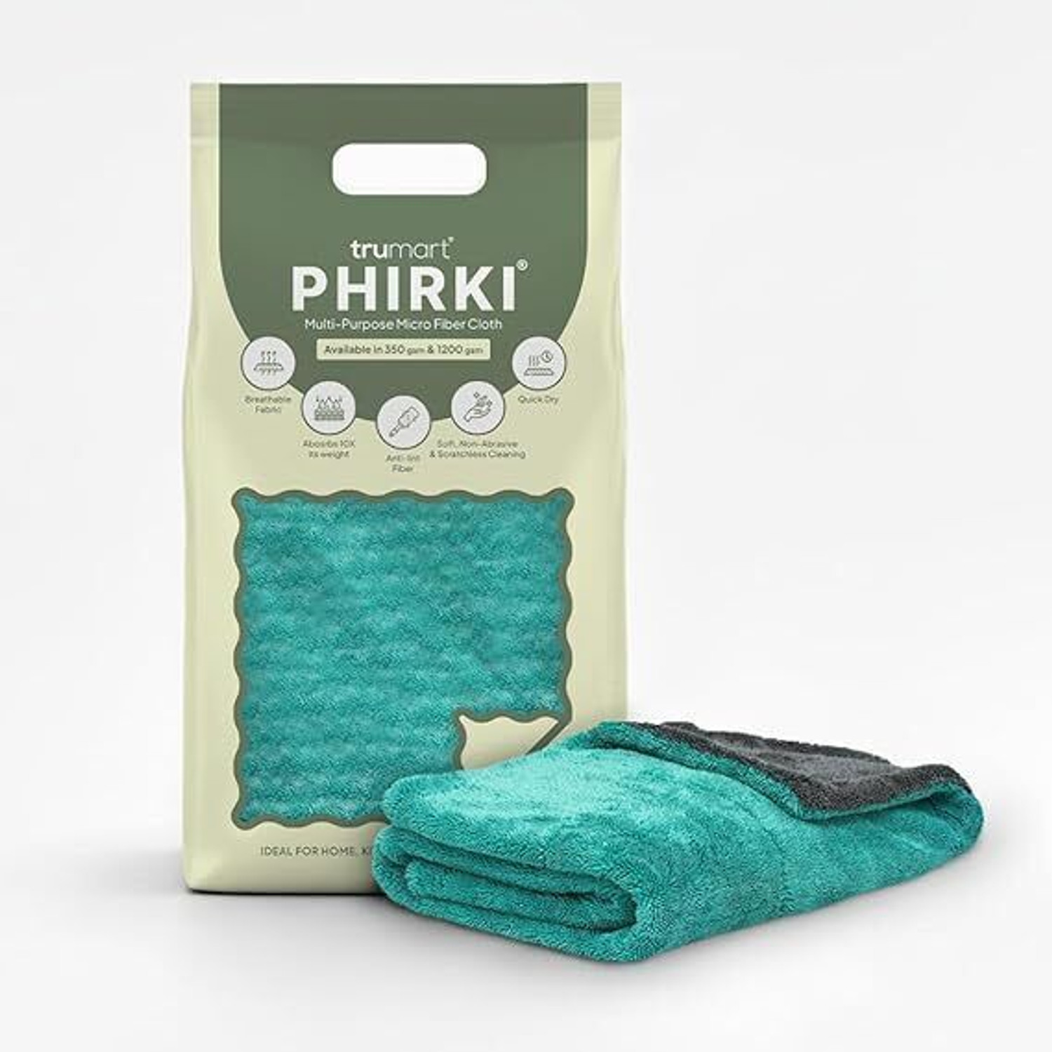Image of Phirki 1200 GSM Cloth 40x40 cm for Car, Kitchen & Home Cleaning Microfiber Vehicle Washing Cloth