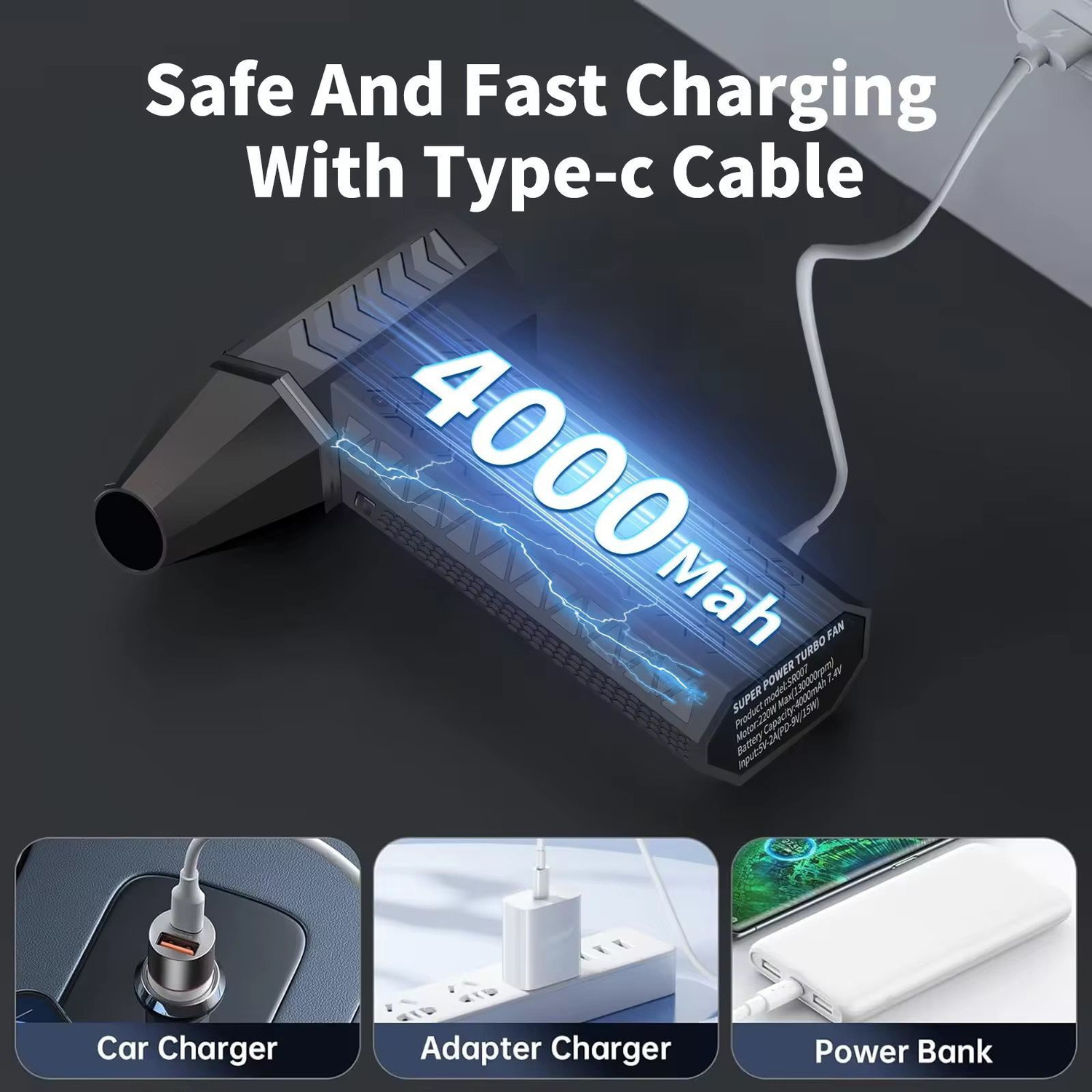 Image of VZOIR Turbo Jet Portable Air Cooler Fan with Type-C Charging Air Blower