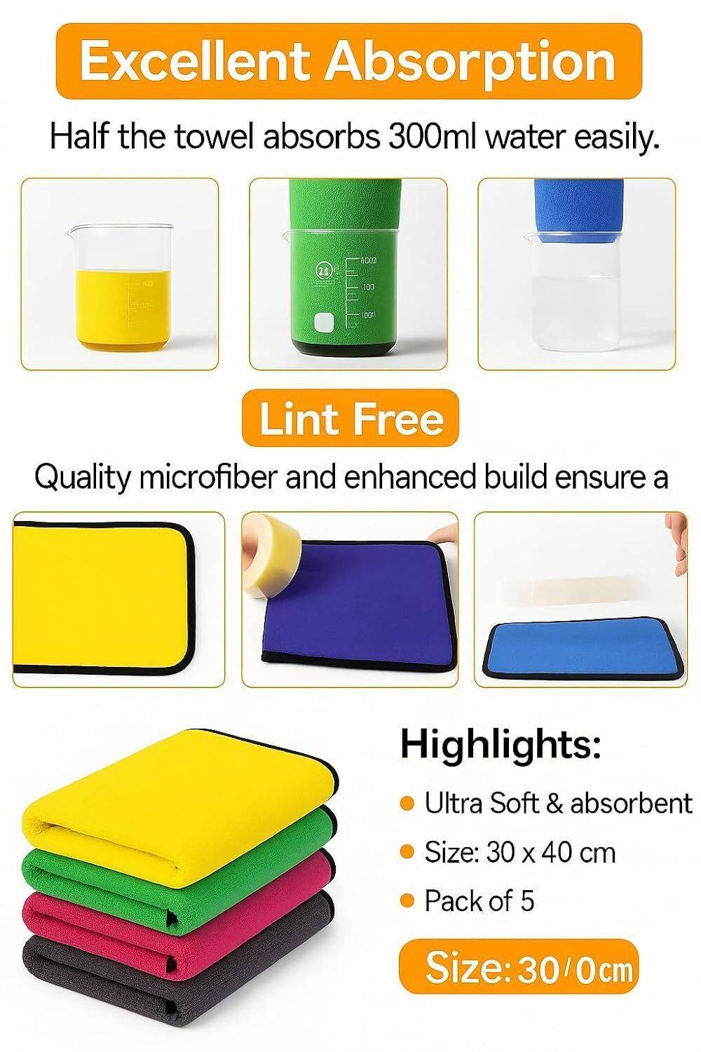 soxsense Microfiber Vehicle Washing Cloth Pack of 5 - Image 2