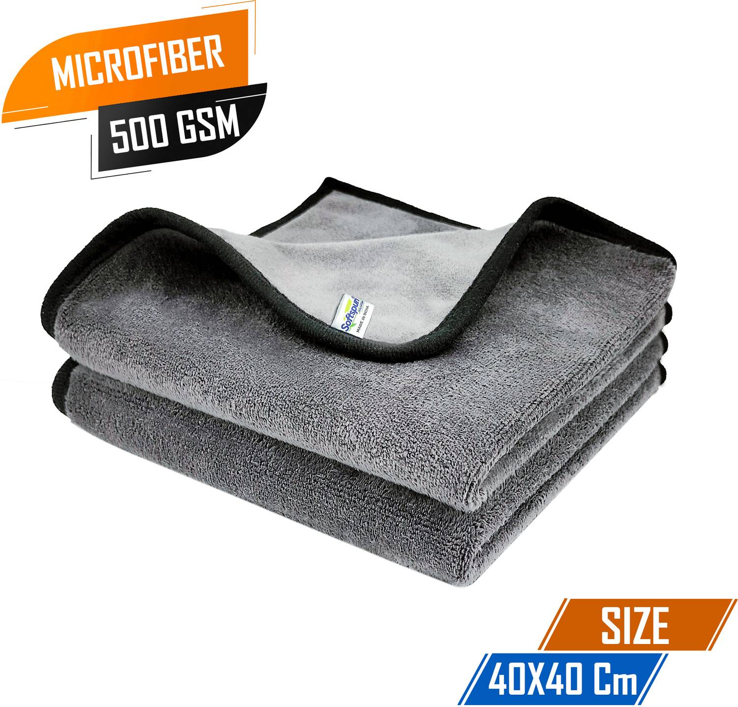 SOFTSPUN Microfiber Vehicle Washing Cloth (Pack Of 2, 500 GSM)