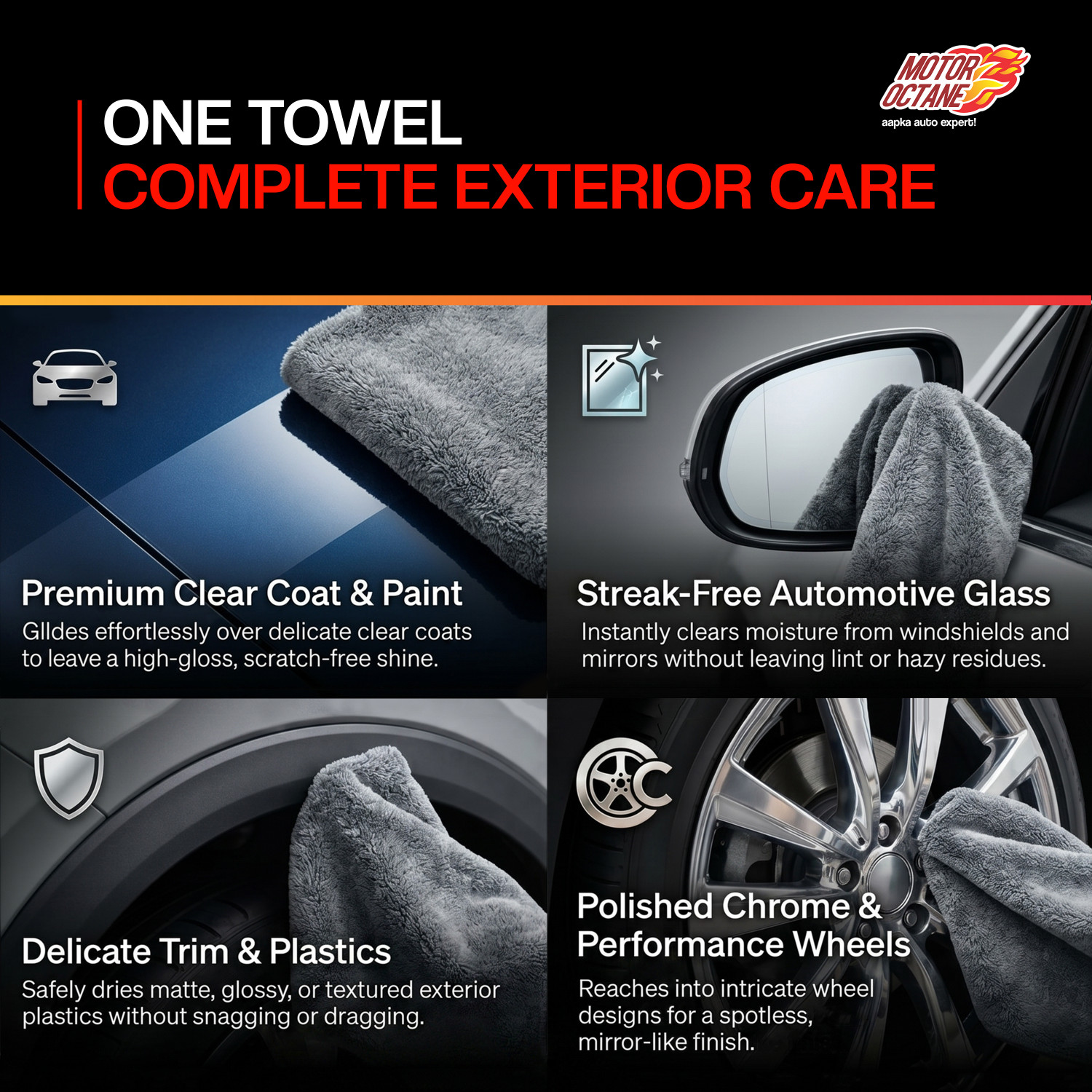 Image of MOTOROCTANE Microfiber Vehicle Washing Cloth (Pack Of 1, 1200 GSM)
