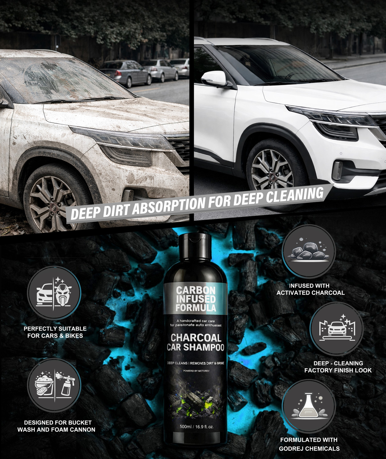 Image of Motorev Charcoal Car Shampoo Car Washing Liquid (500 ml)