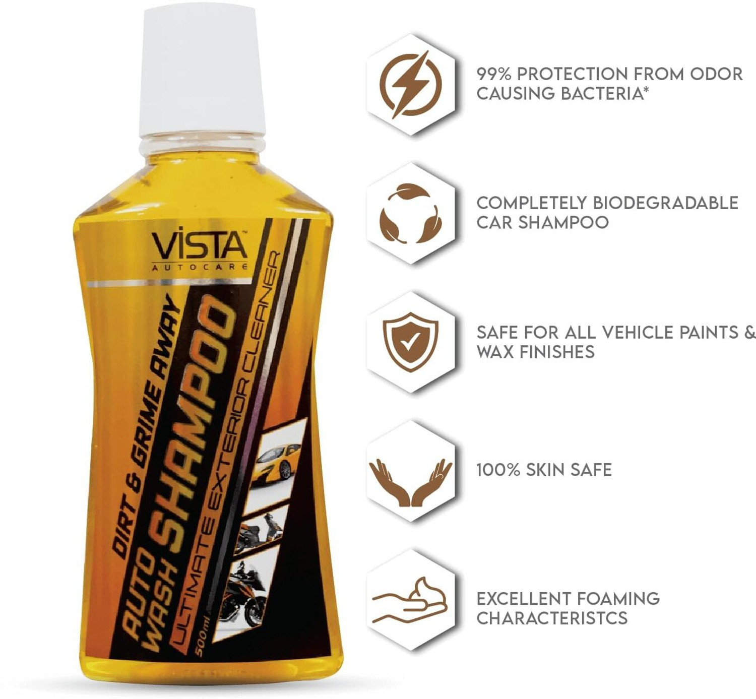 Image of Resil vista Vista Auto Wash Shampoo 500ml,Car & Bike Shampoo,Removes Tough Dirt,pH Balance Car Washing Liquid