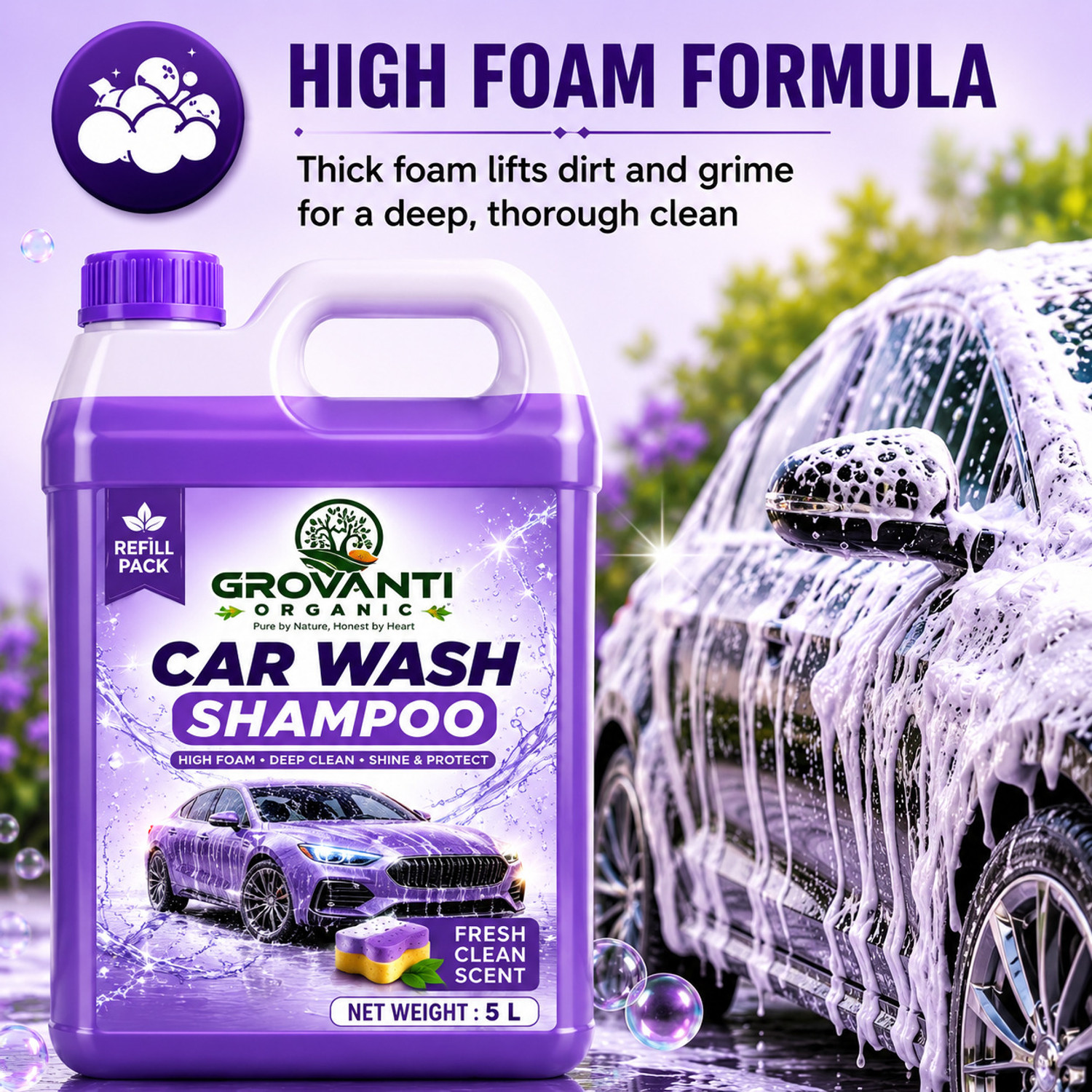 Image of GROVANTI ORGANIC Car Shampoo Concentrate With Thick Foam To Remove Dirt ,Car Washing Liquid Car Washing Liquid
