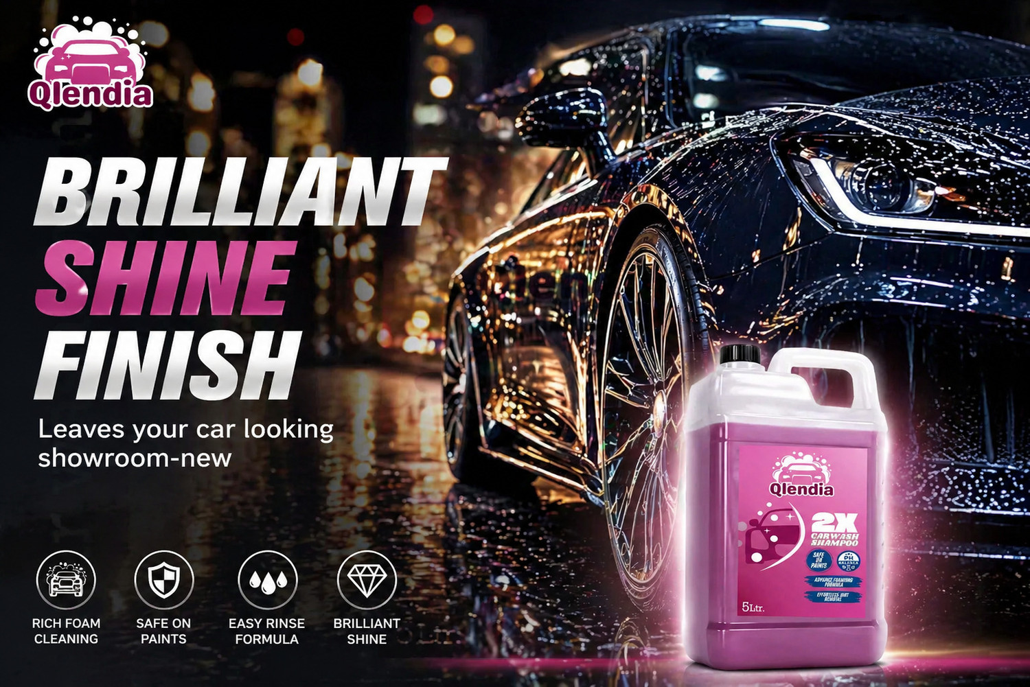 Image of Qlendia High Foam Car Wash Shampoo 5Liter | Shiny & Clean Finish Car Washing Liquid