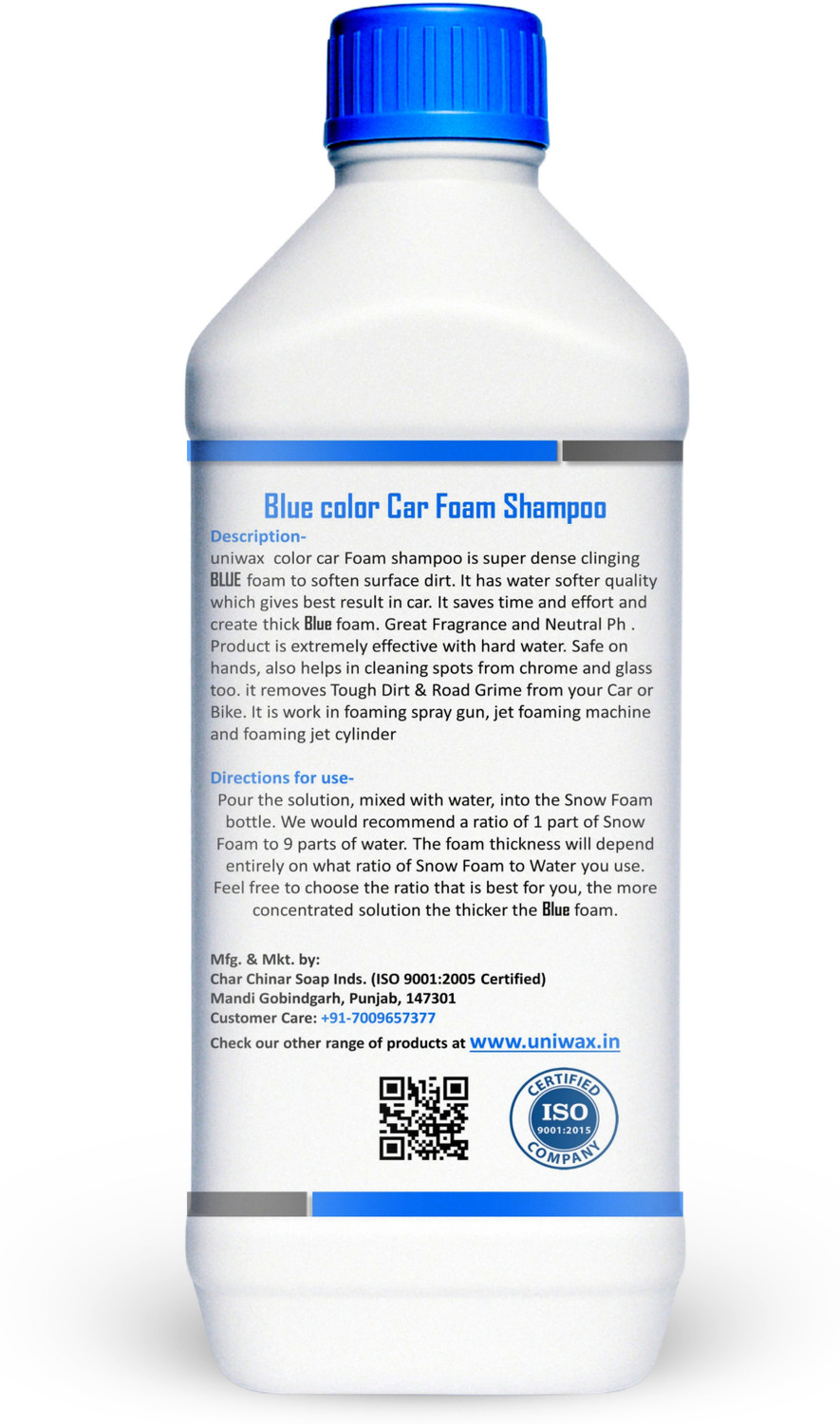 Image of uniwax Blue Color car Foam Shampoo 1kg UNI-CARFOAM-SH Vehicle Interior Cleaner (1000 ml)