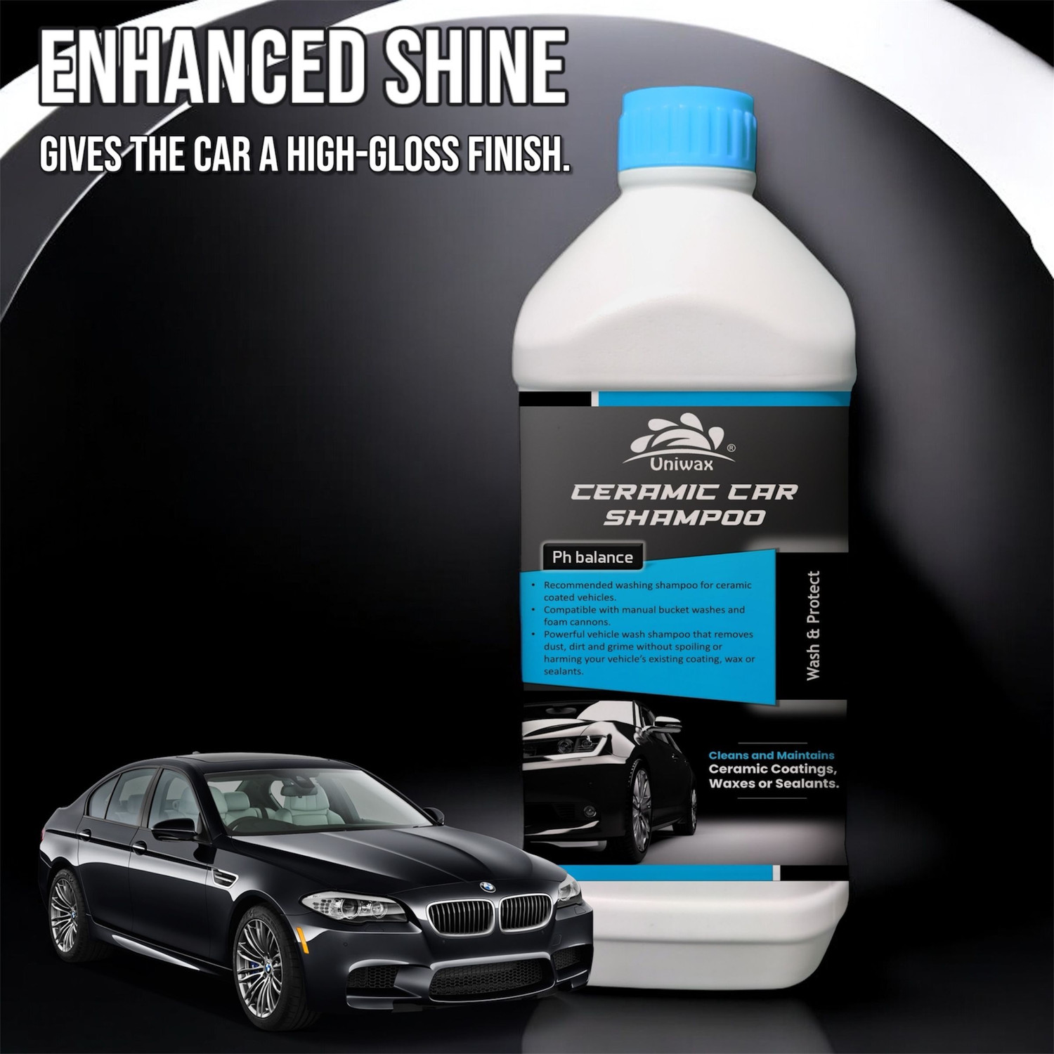 Image of uniwax Premium Ceramic Car Shampoo - Ultra Shine & Protection Car Washing Liquid (1000 ml)