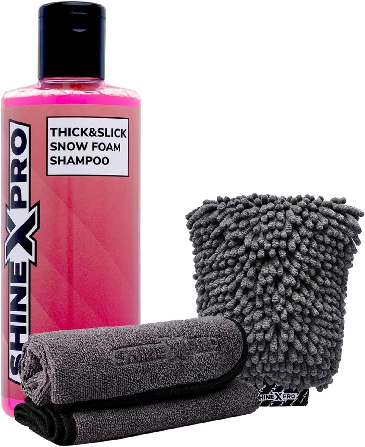Image of ShineXPro Car Wash Shampoo with 400GSM Microfiber Cloth & Wash Mitt - Thick Foaming Action Car Washing Liquid