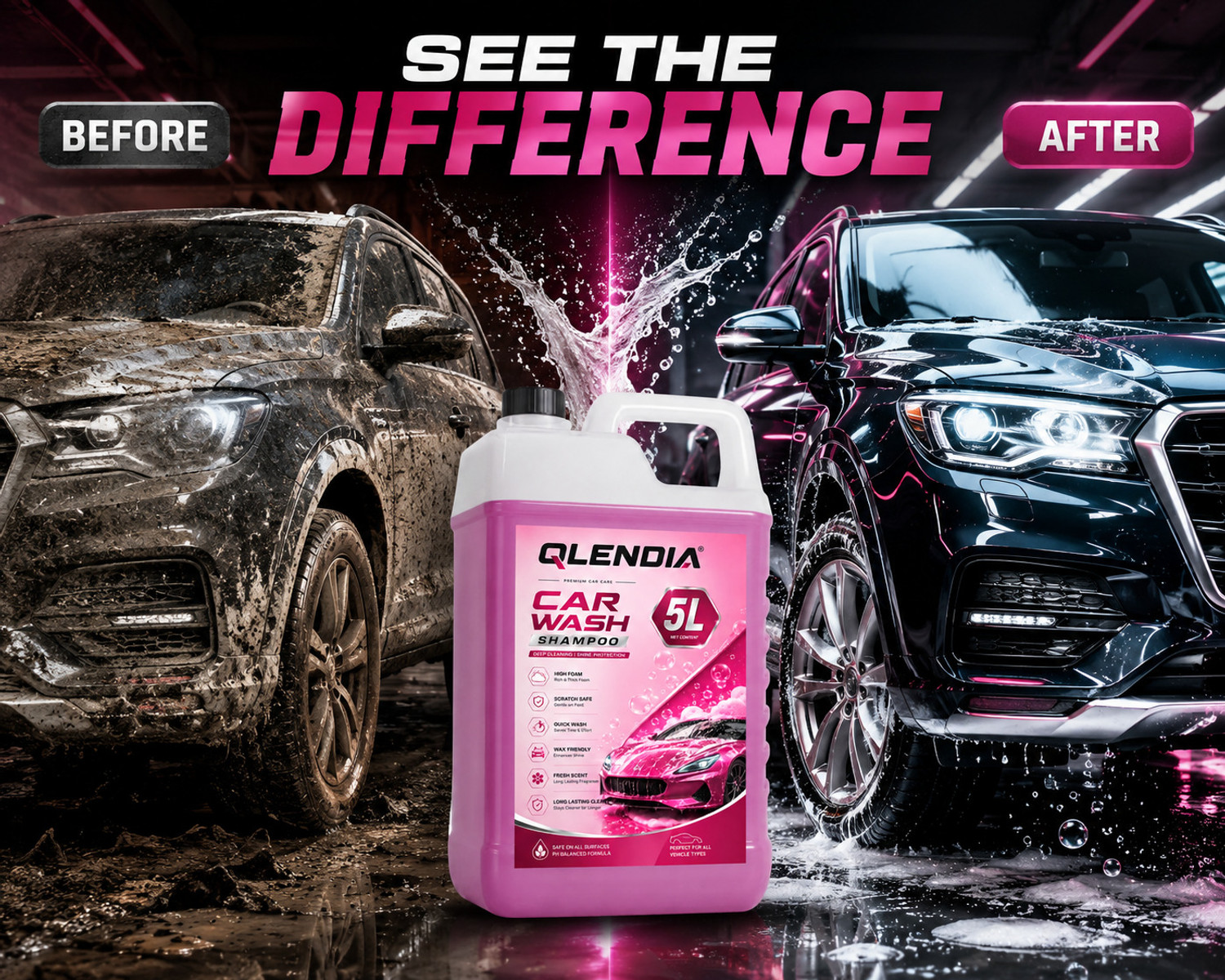 Image of Qlendia High Foam Car Wash Shampoo 5Liter |- Shiny & Clean Finish Car Washing Liquid