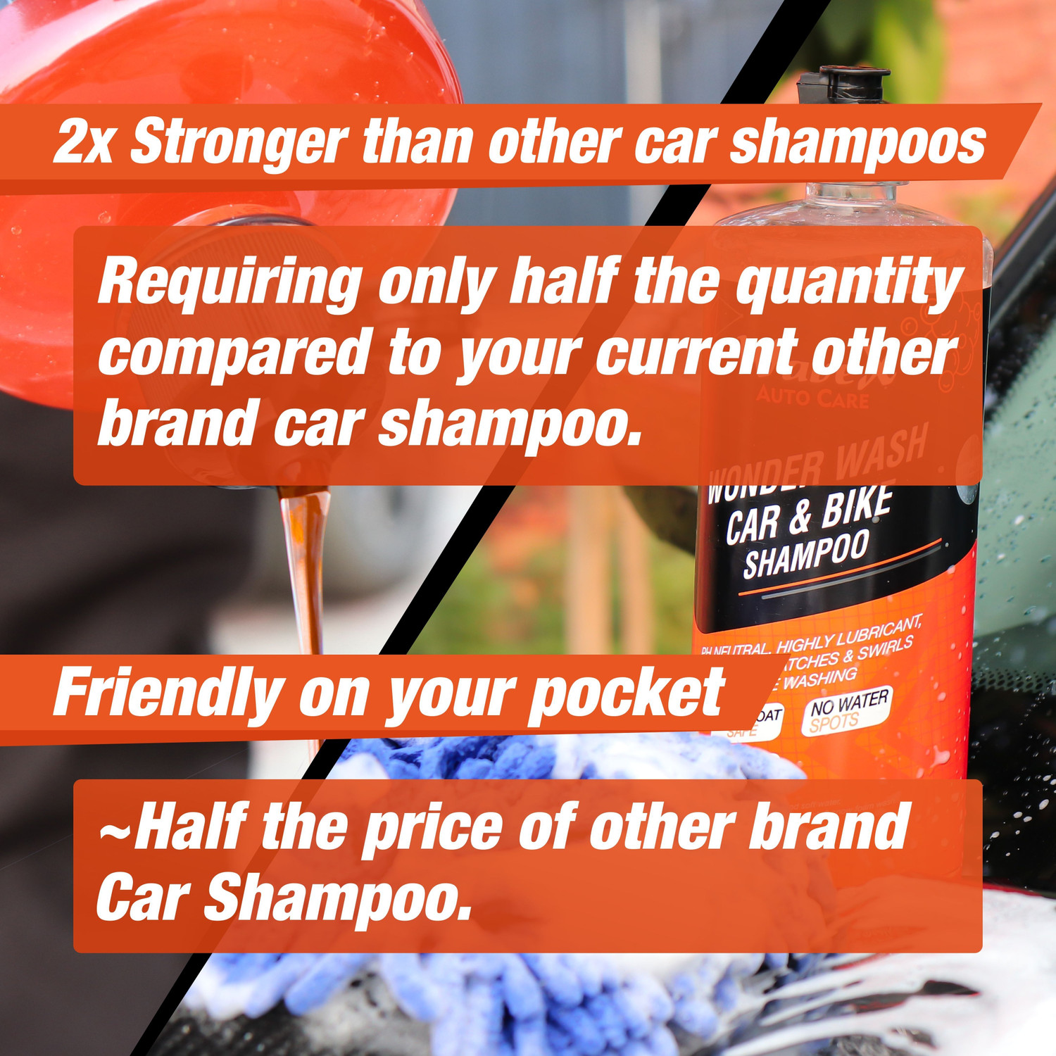 Image of Wavex Wonder Wash Car Shampoo (500ml) pH Neutral Formula - Honey Thick, Luxurious Suds That Always Rinses Clean - Ultra Slick Formula That Wont Scratch or Leave Water Spots, Peach Fruit Fragrance Car Washing Liquid