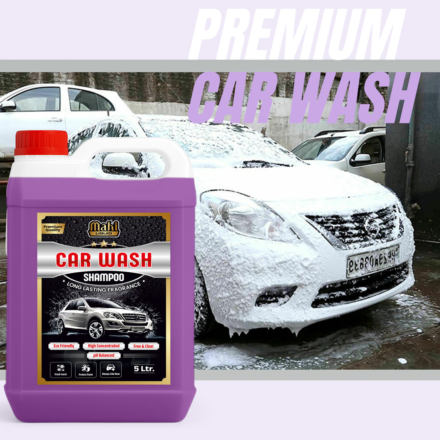 Image of mahiliquid Lavender Car Wash Shampoo | High Foam Cleaning & Glossy Shine Formula Car Washing Liquid