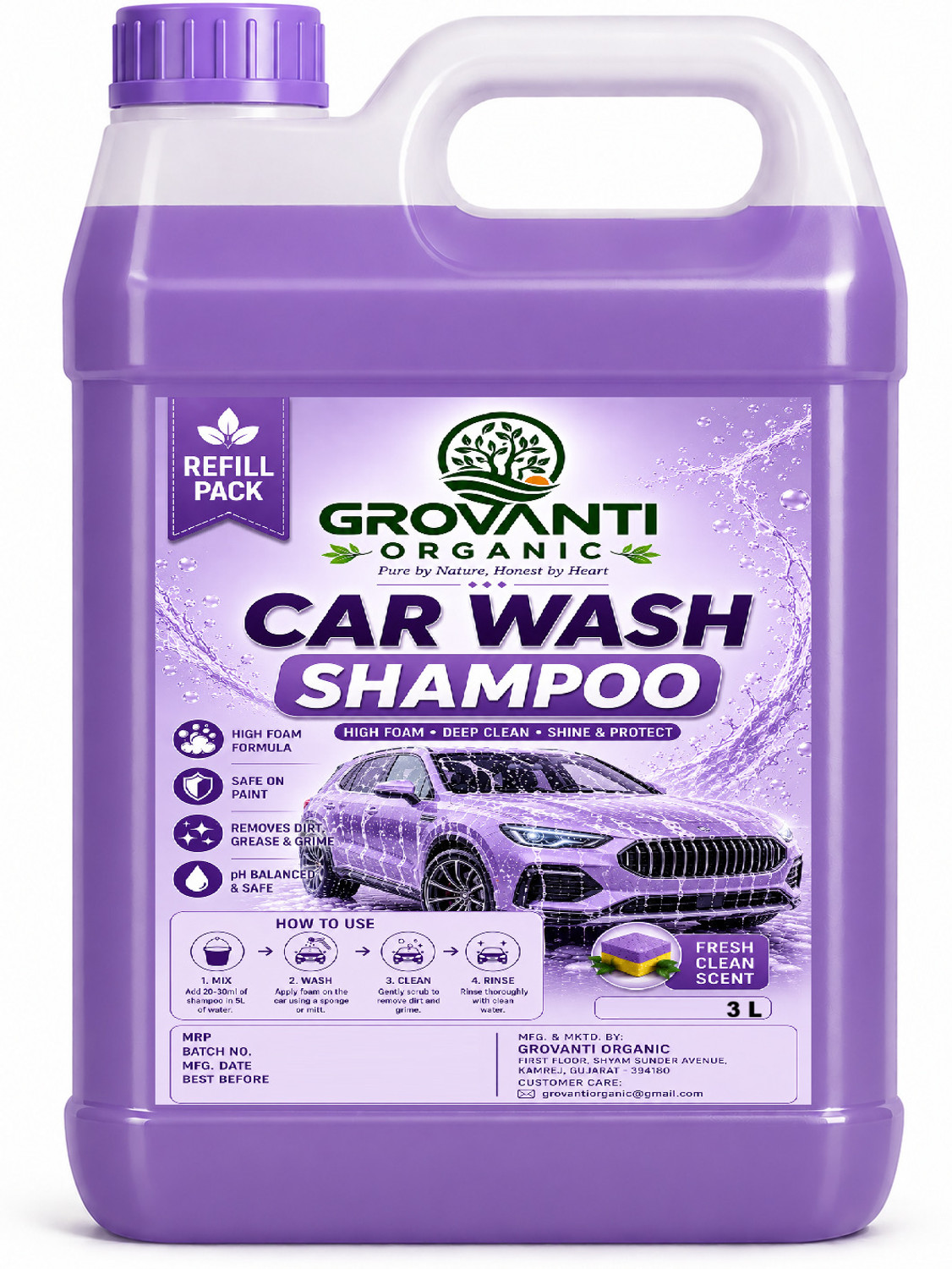 Image of GROVANTI ORGANIC Car Shampoo Concentrate With Thick Foam To Remove Dirt ,Car Washing Liquid Car Washing Liquid