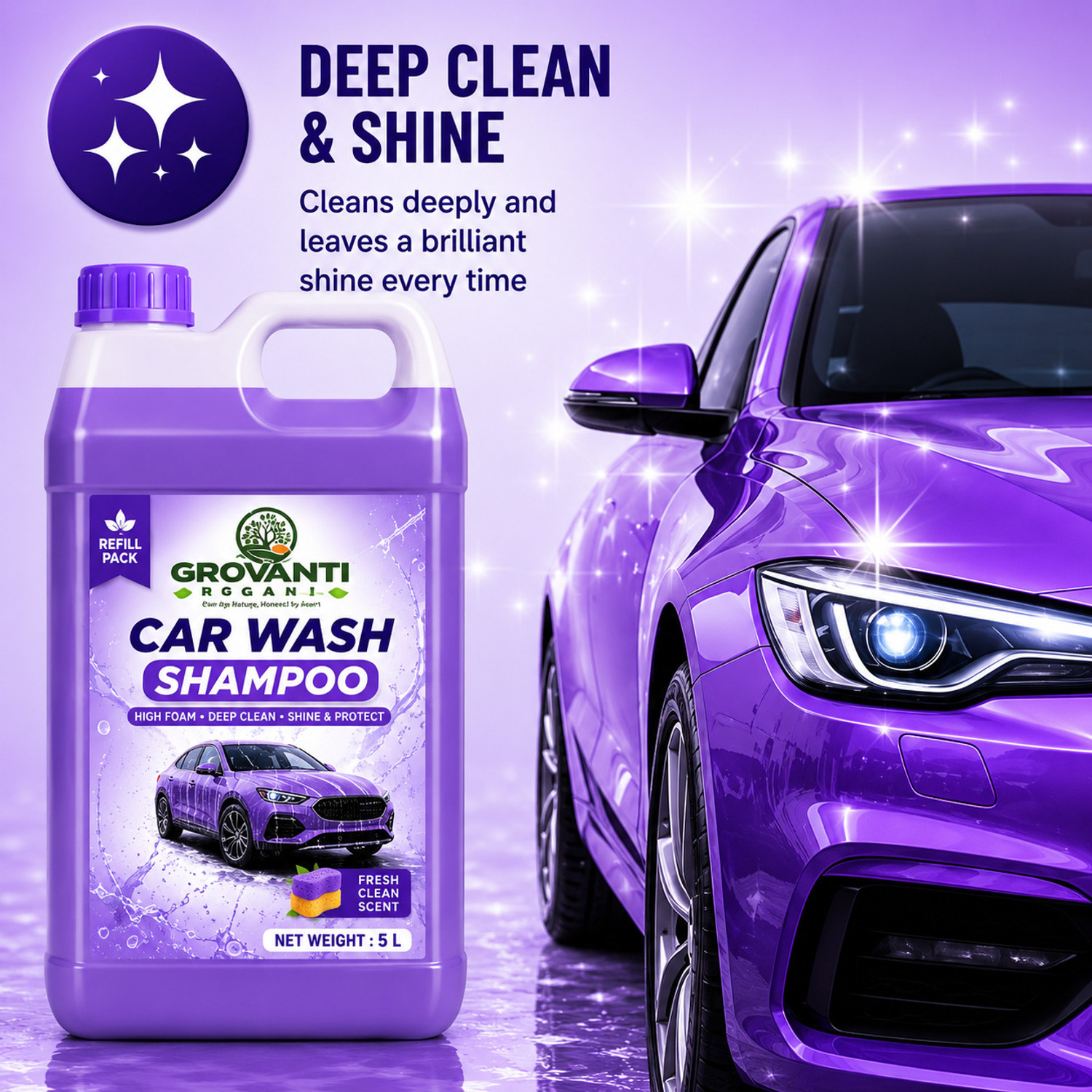 Image of GROVANTI ORGANIC Car Shampoo Concentrate With Thick Foam To Remove Dirt ,Car Washing Liquid Car Washing Liquid