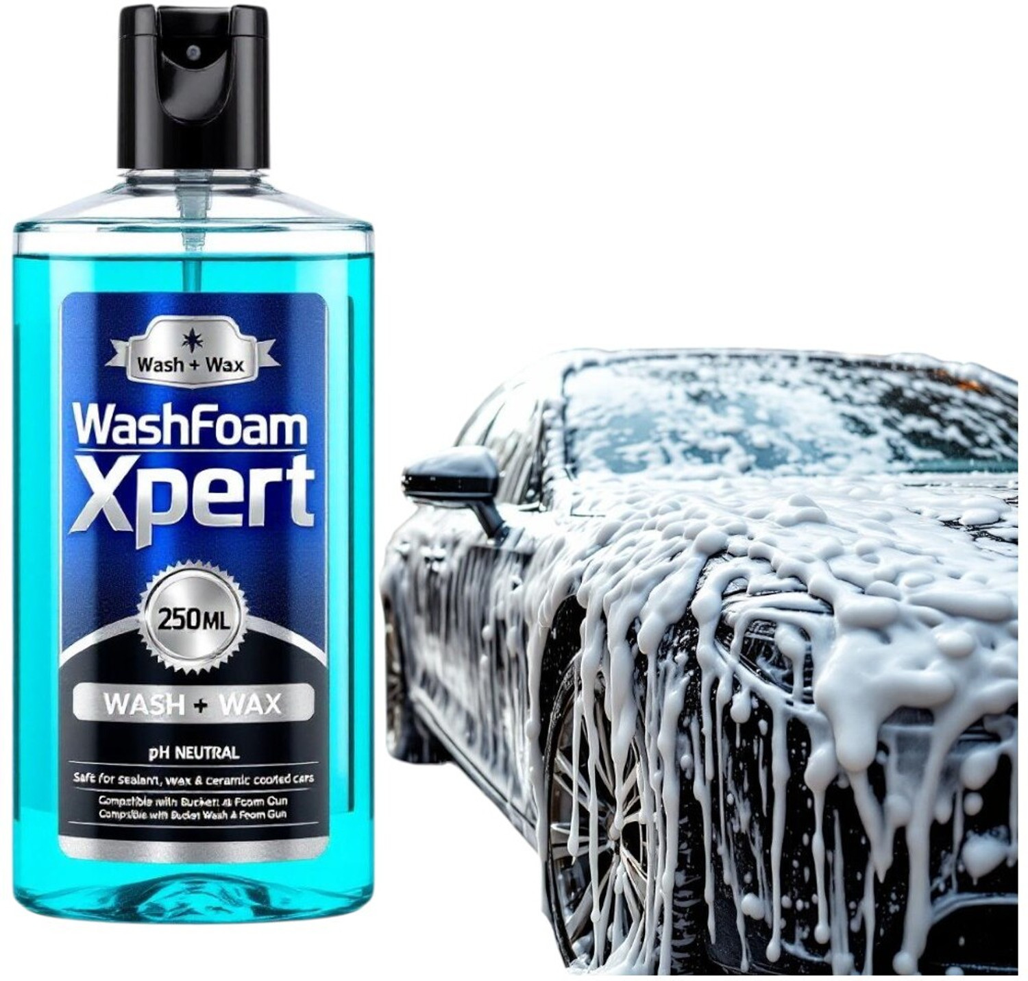 Image of WashFoamXpert Car Shampoo - pH Neutral, Foam Cannon Compatible AutoShine Car Washing Liquid