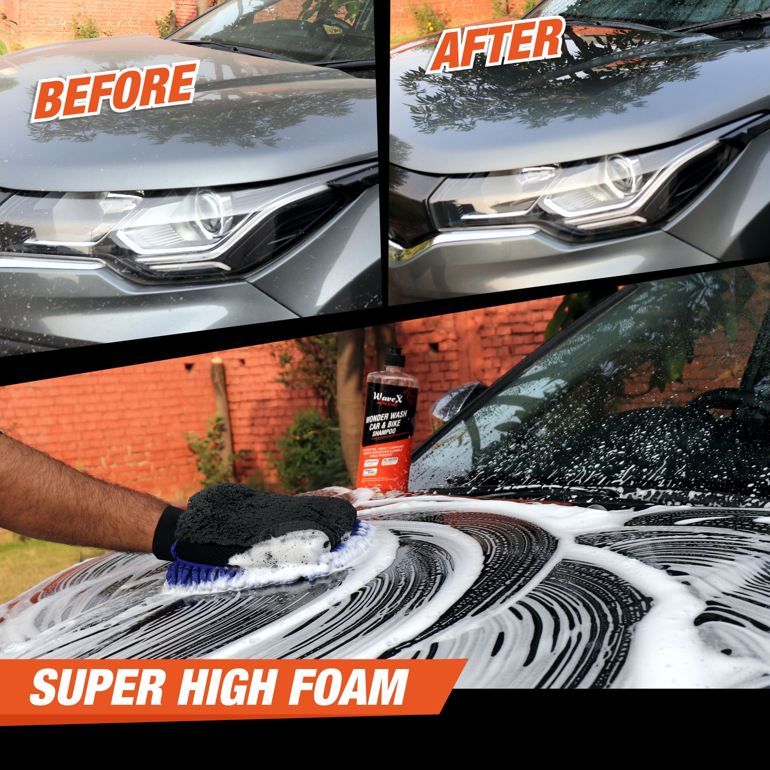 Image of Wavex Wonder Wash Car Shampoo (500ml) pH Neutral Formula - Honey Thick, Luxurious Suds That Always Rinses Clean - Ultra Slick Formula That Wont Scratch or Leave Water Spots, Peach Fruit Fragrance Car Washing Liquid