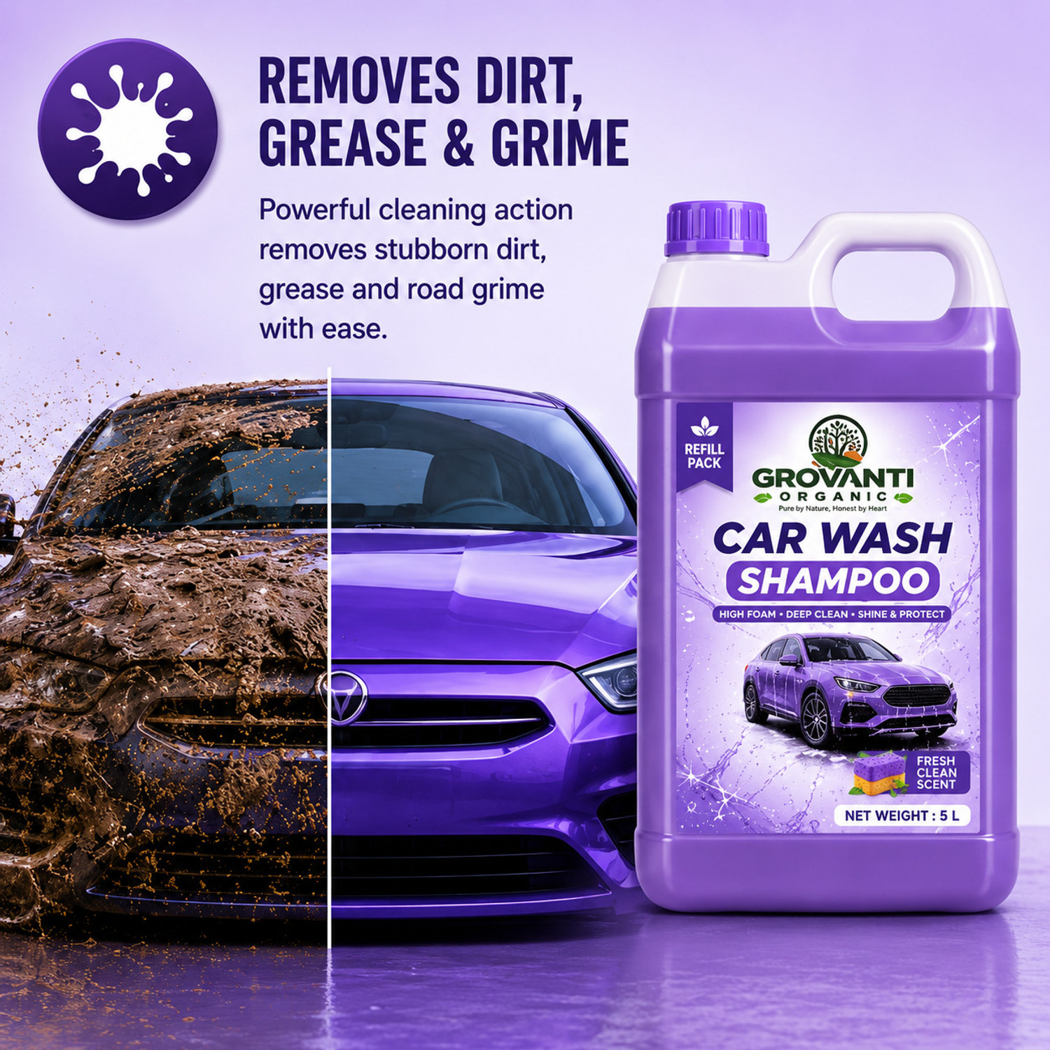 Image of GROVANTI ORGANIC Car Shampoo Concentrate With Thick Foam To Remove Dirt ,Car Washing Liquid Car Washing Liquid