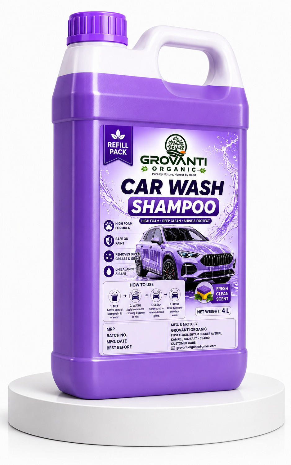 Image of GROVANTI ORGANIC Car Wash Shampoo Royal Finish Car Wash Cleaning Liquid Car Washing Liquid Car Washing Liquid