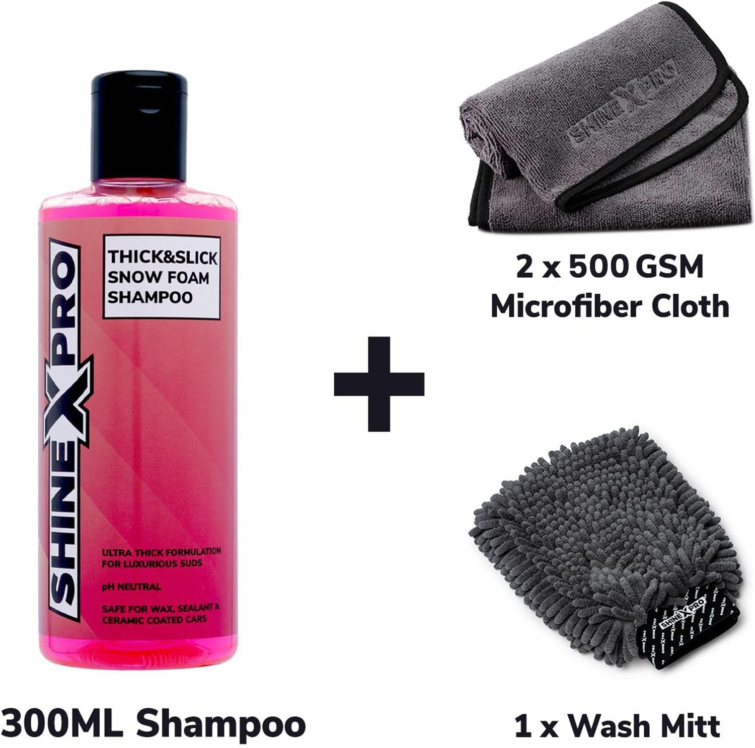 Image of ShineXPro Car Wash Shampoo with 400GSM Microfiber Cloth & Wash Mitt - Thick Foaming Action Car Washing Liquid