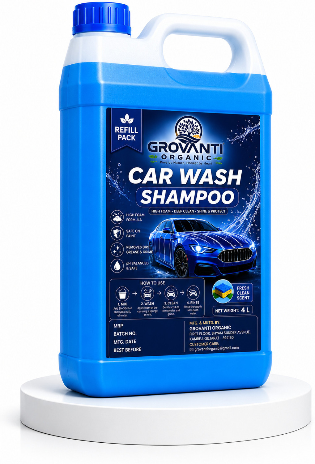 Image of GROVANTI ORGANIC Car Wash Shampoo Liquid Green Apple | High Foam pH Balanced for Car & Bike Car Washing Liquid
