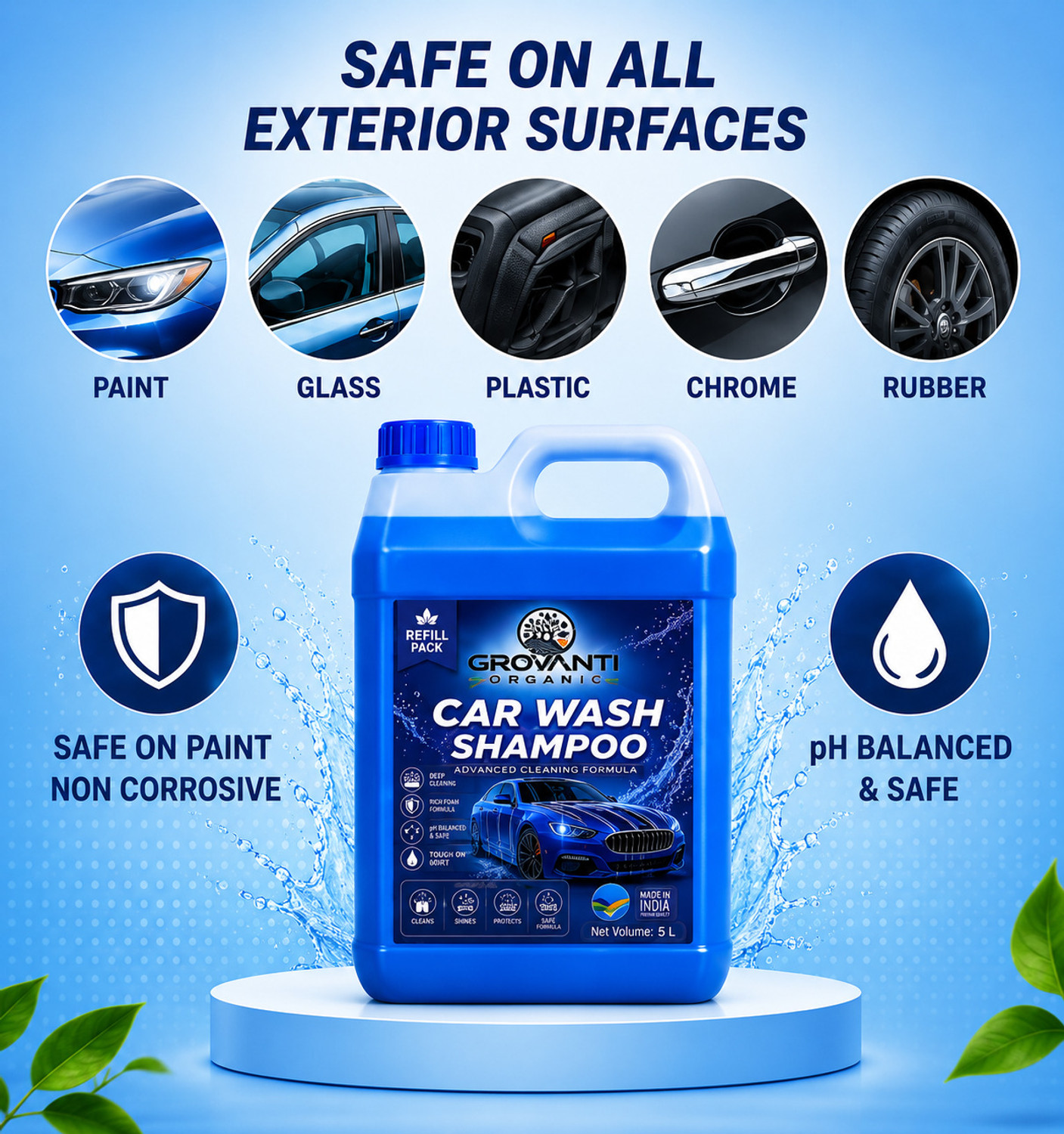 Image of GROVANTI ORGANIC Car Wash Shampoo Liquid Green Apple | High Foam pH Balanced for Car & Bike Car Washing Liquid