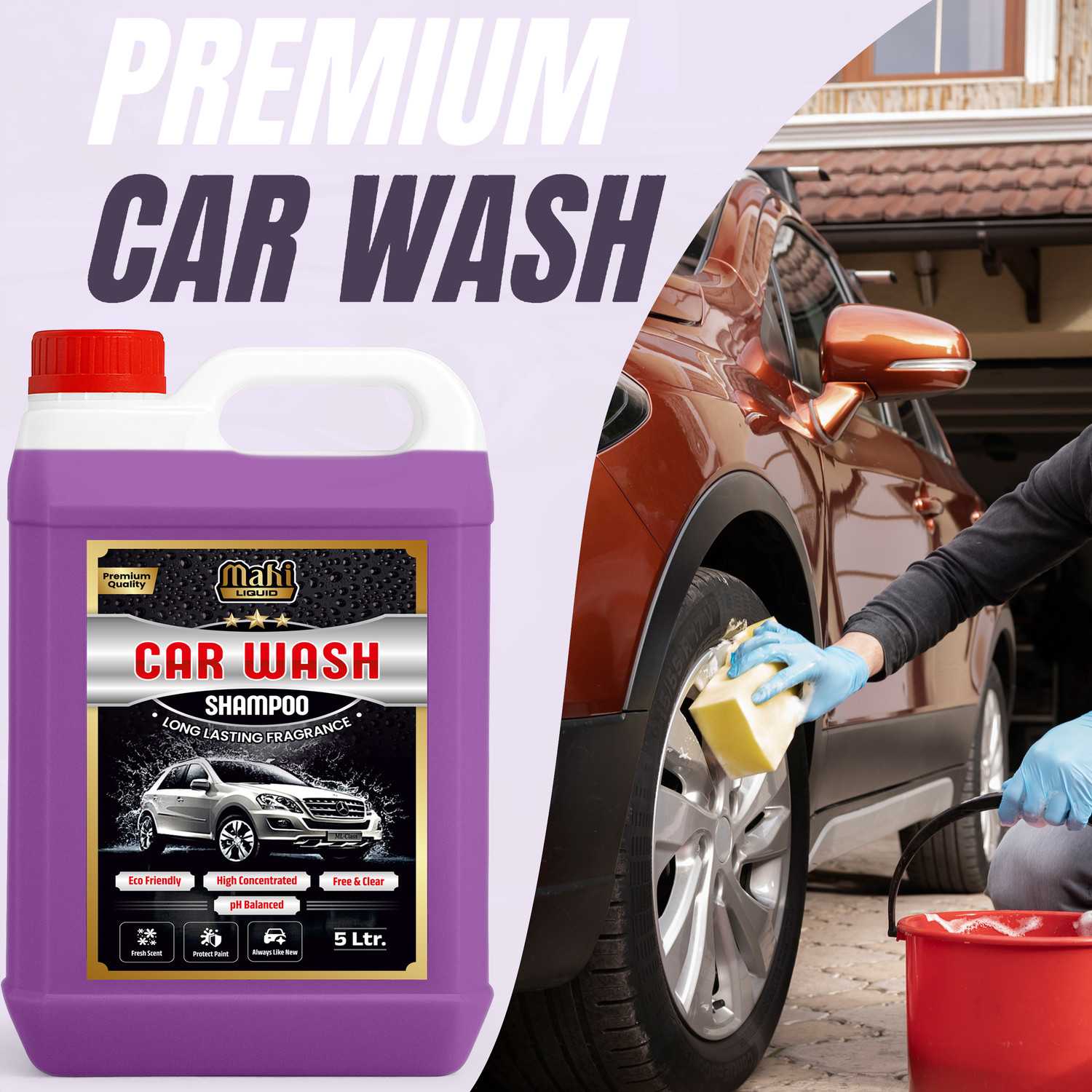 Image of mahiliquid Lavender Car Wash Shampoo | High Foam Cleaning & Glossy Shine Formula Car Washing Liquid