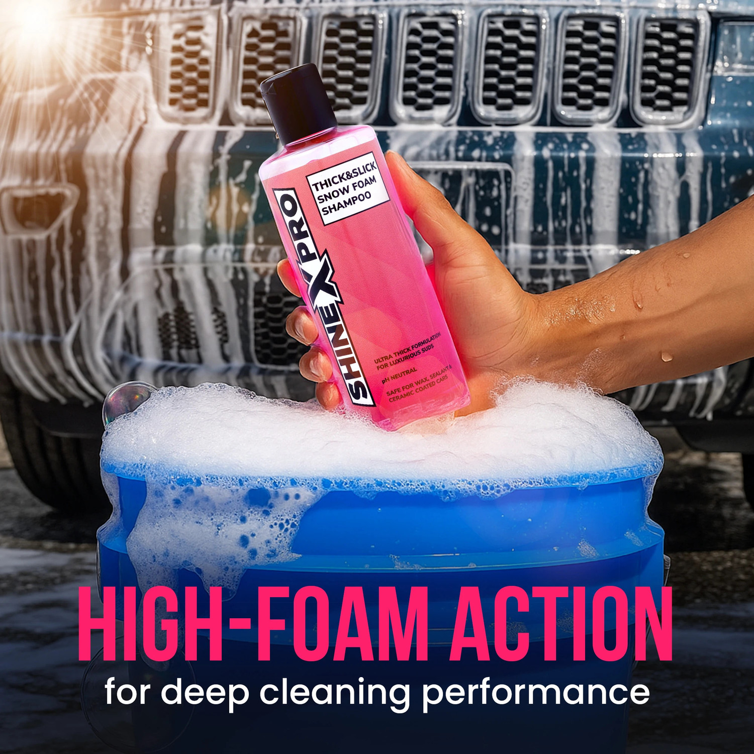 Image of ShineXPro Car Wash Shampoo with 400GSM Microfiber Cloth & Wash Mitt - Thick Foaming Action Car Washing Liquid