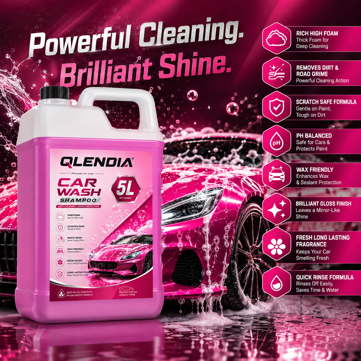 Image of Qlendia High Foam Car Wash Shampoo 5Liter |- Shiny & Clean Finish Car Washing Liquid