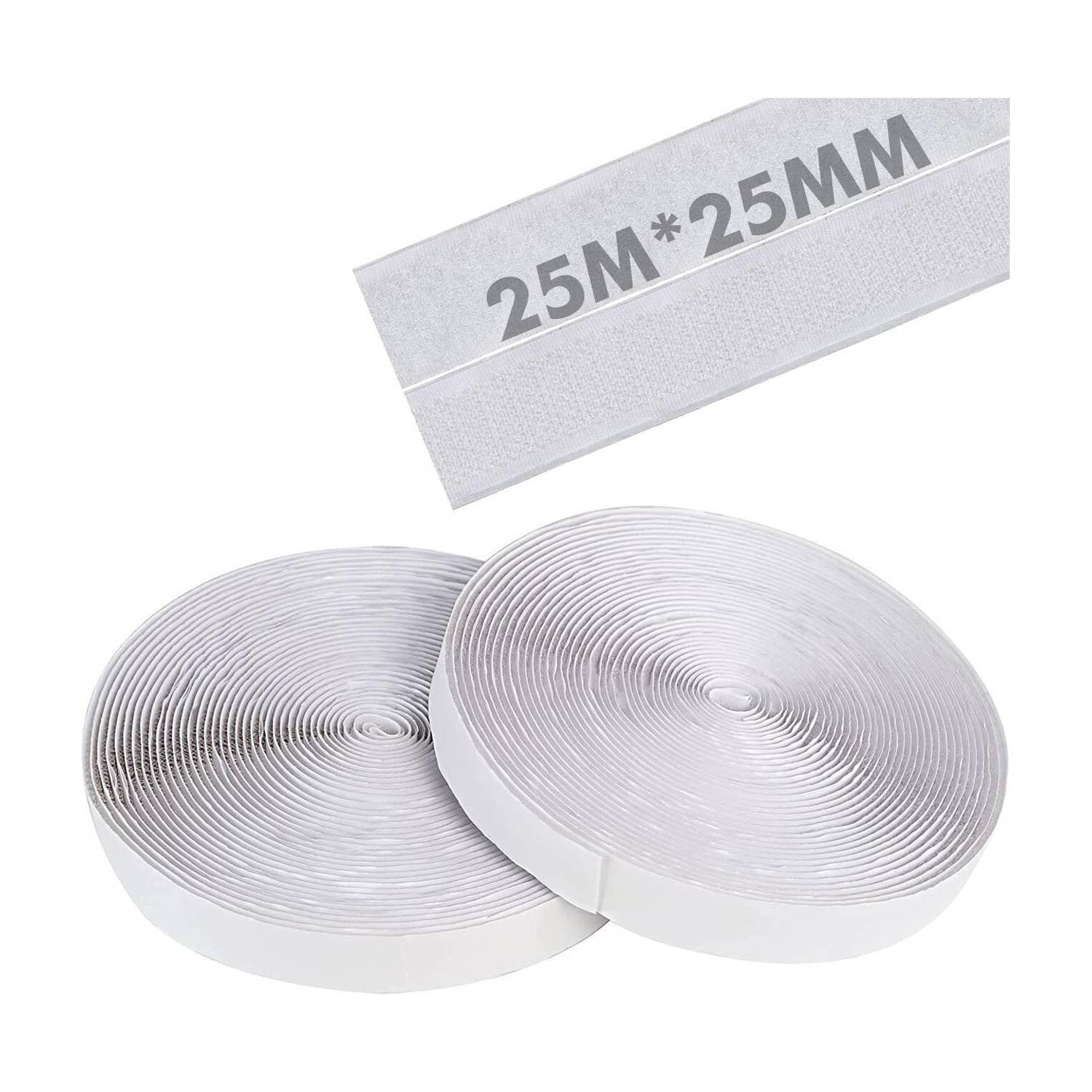 Lifekrafts Self Adhesive Hook & Loop Tapes White (25M Hook+25M Loop) 25mm width to Organize Stationaries, Arts & Crafts Projects, Photo Frame, etc. Sticky Back Strong Glue, Back Mounting Fastener Tape. Stick-on Velcro