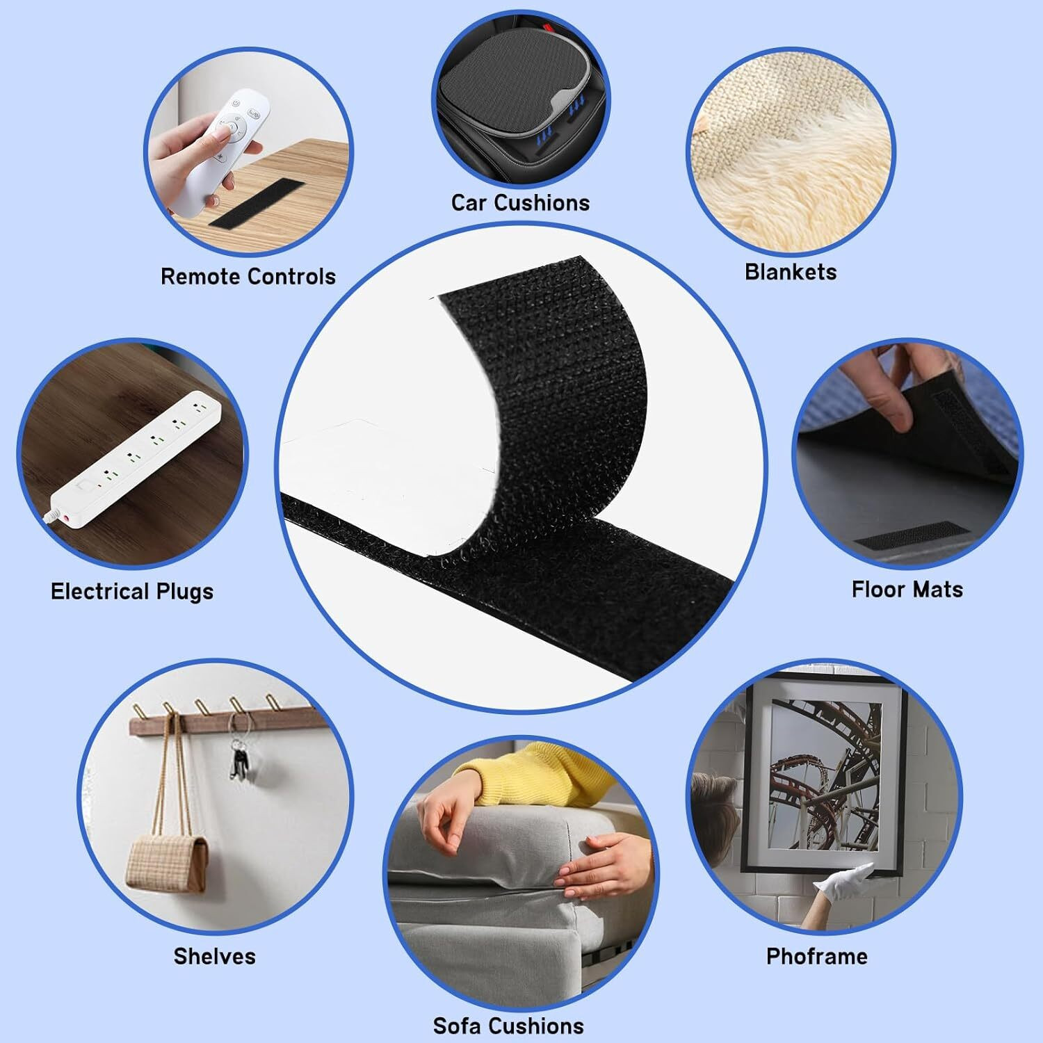 Image of Belanto 20pcs Self Adhesive Hook&Loop Strips Tape 1x4 In Multipurpose Double Sided Tape Stick-on Velcro (Black)