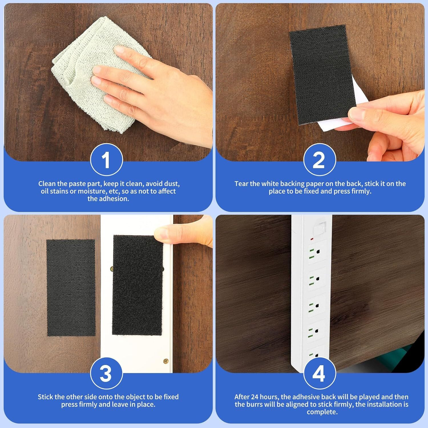 Image of Belanto 20pcs Self Adhesive Hook&Loop Strips Tape 1x4 In Multipurpose Double Sided Tape Stick-on Velcro (Black)