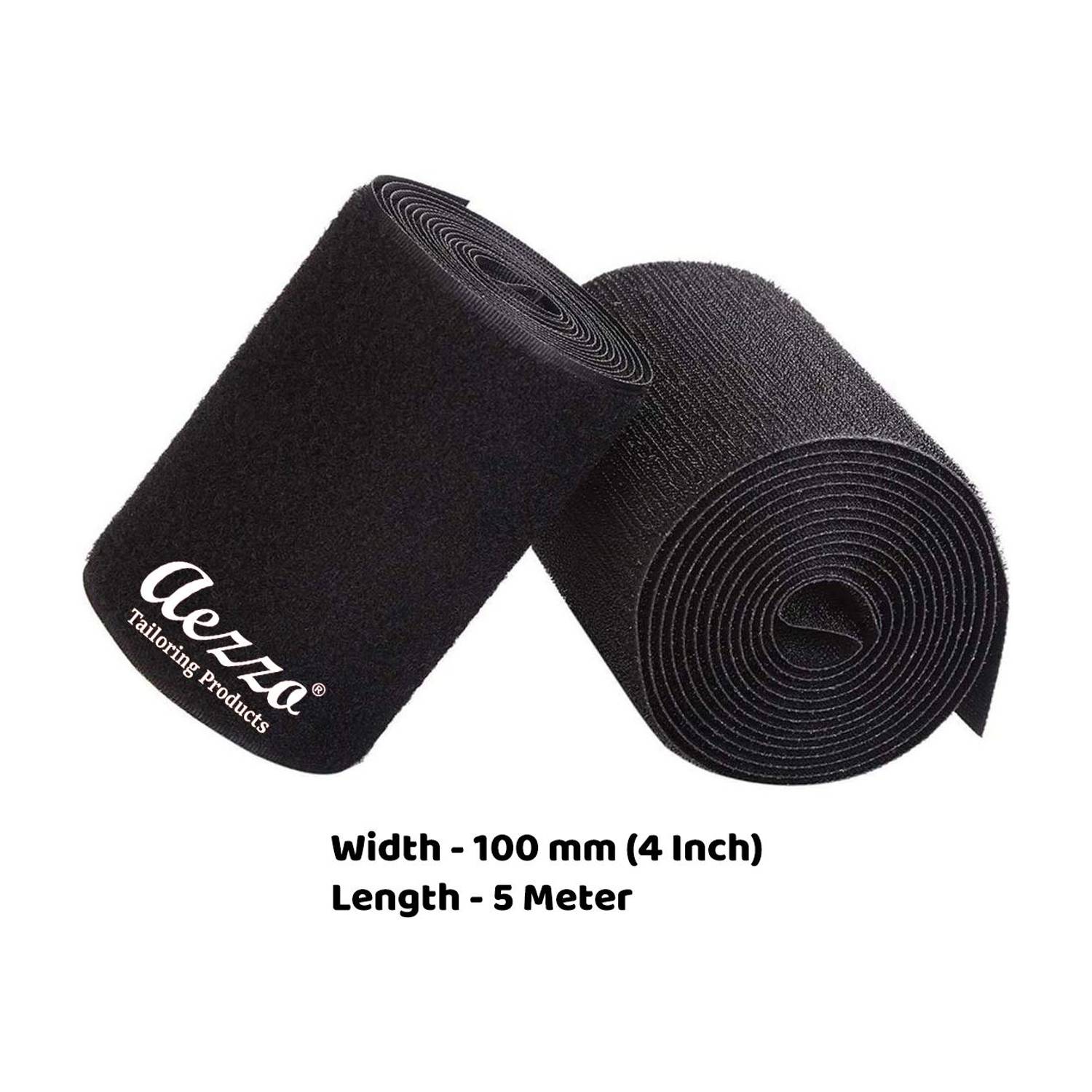 Aezzo 5 Meter Black Velcro 4 Inch (100mm) Width Hook and Loop Sew-on Fastener tape roll strips Use in Sofas Backs, Footwear, Pillow Covers, Bags, Purses, Curtains etc. (5Meter Black) Sew-on Velcro