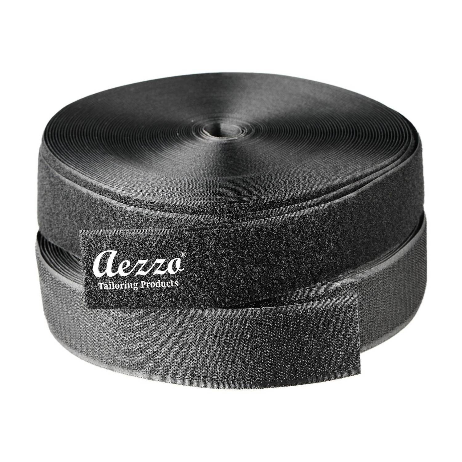 Aezzo 25 M Black Velcro 25mm 1Inch Width Hook + Loop Sew-on Fastener tape roll strips Use in Sofas Backs, Footwear, Pillow Covers, Bags, Purses, Curtains etc. (25Meter Black) Sew-on Velcro