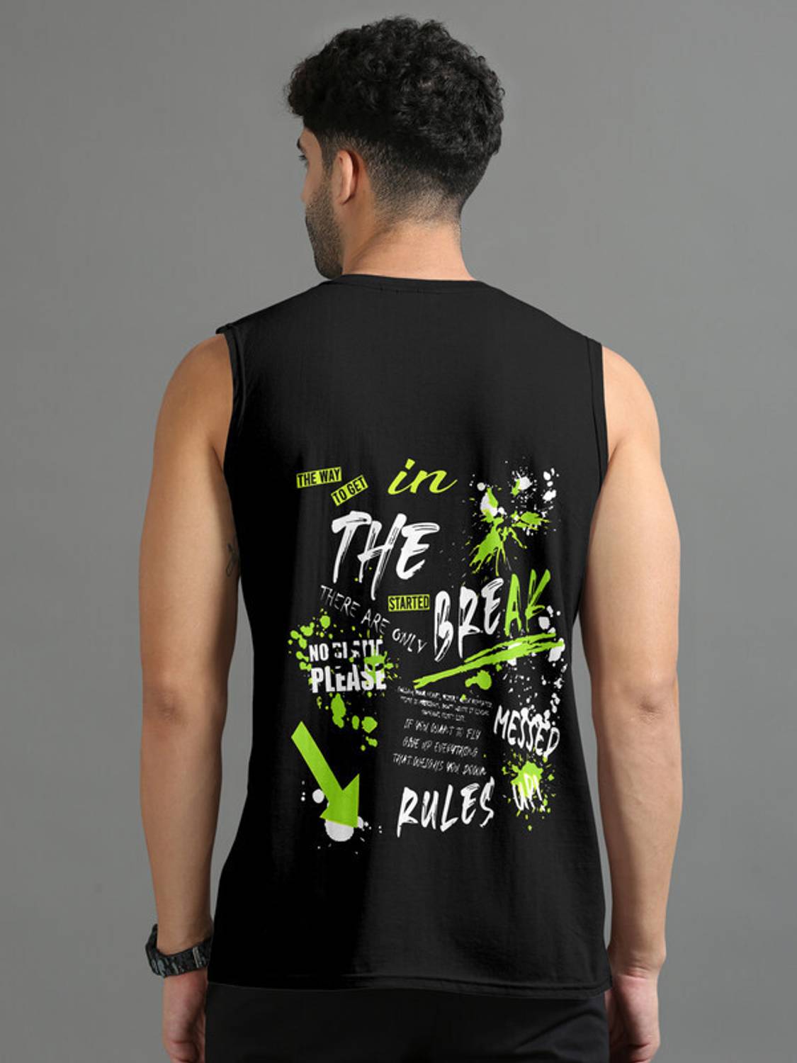 Triptee Men Printed Round Neck Pure Cotton Black T-Shirt