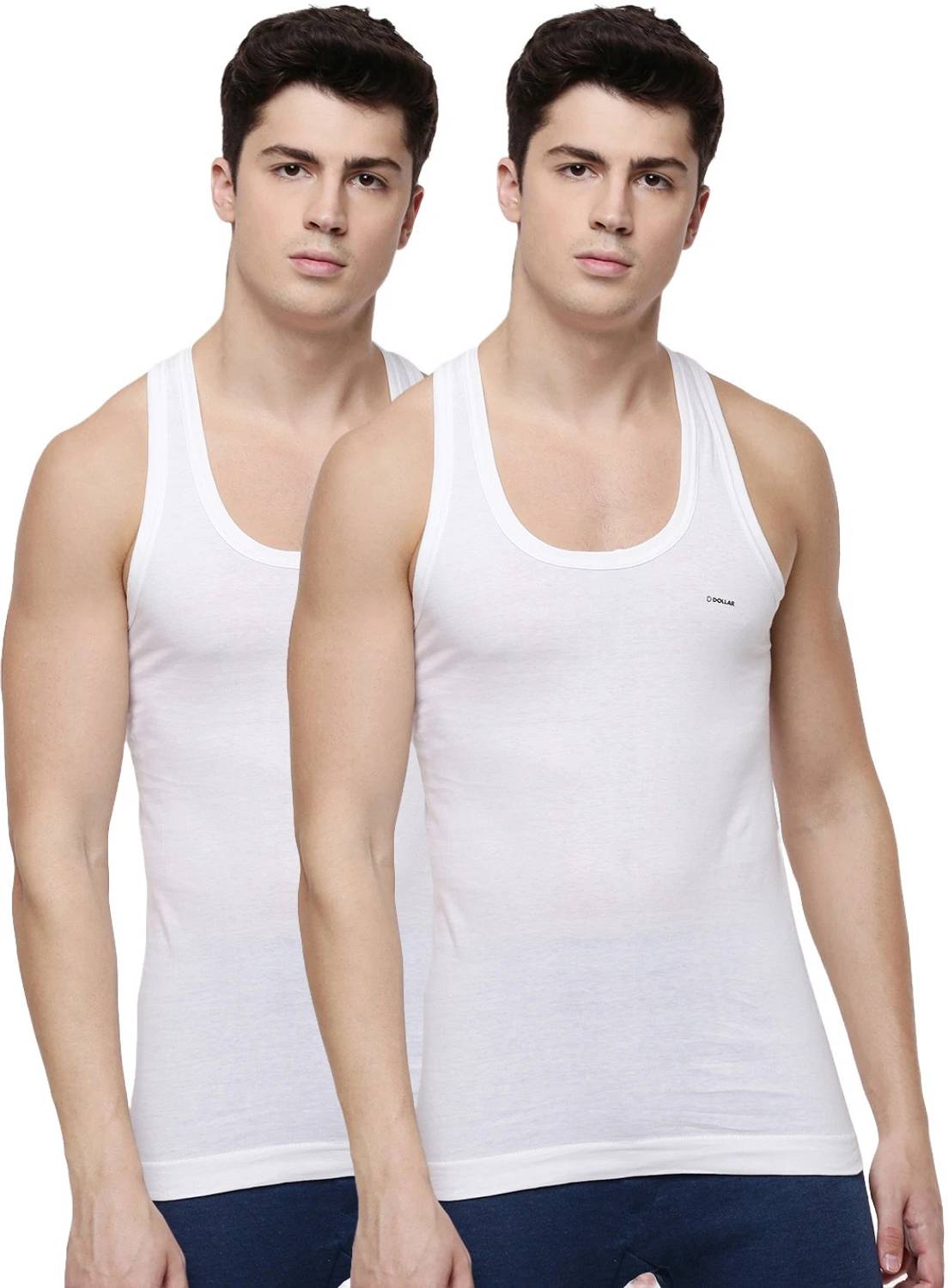Pack of 2 Dollar Lehar Men Combed Cotton Round Neck Vest -Pack of