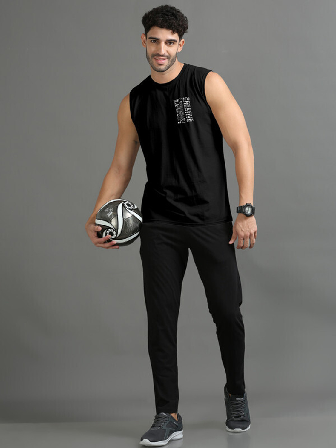 Image of Trend Twist Printed Men Scoop Neck Black T-Shirt