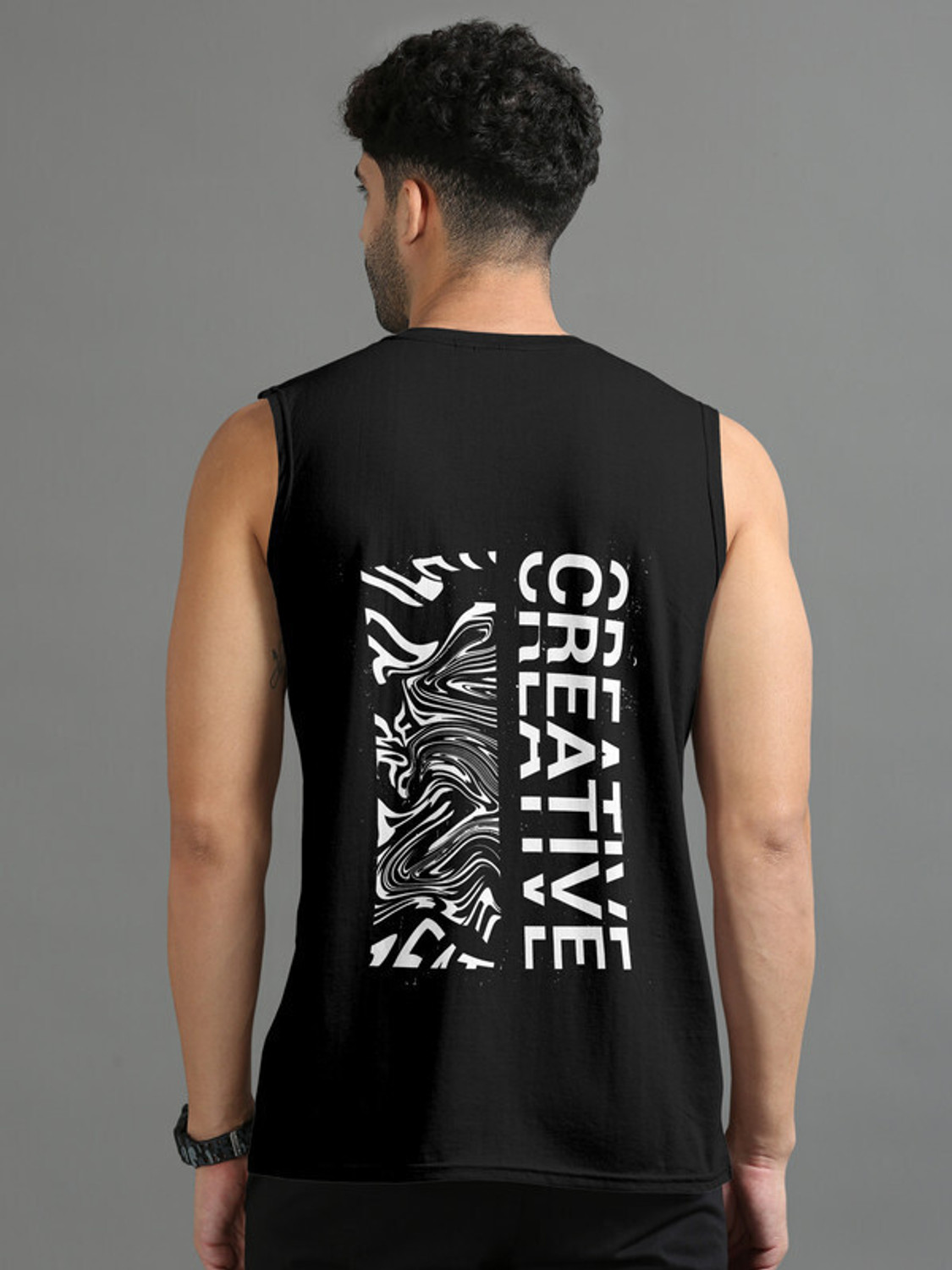Image of Trend Twist Printed Men Scoop Neck Black T-Shirt