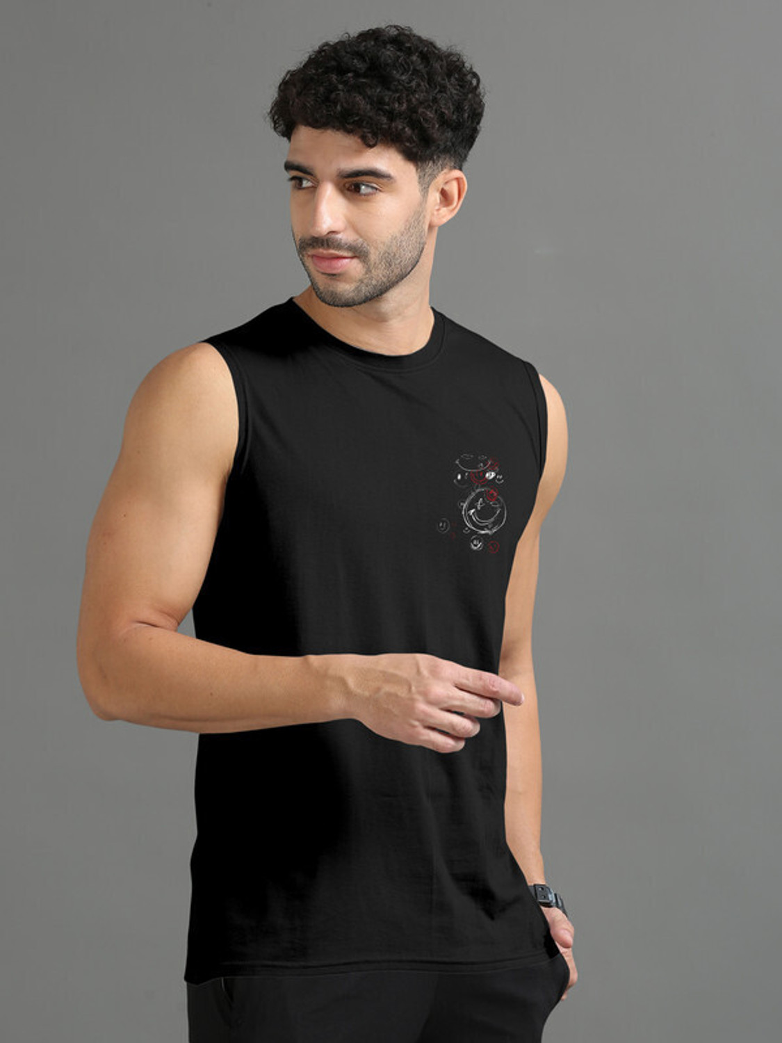 Image of Trend Twist Printed Men Scoop Neck Black T-Shirt