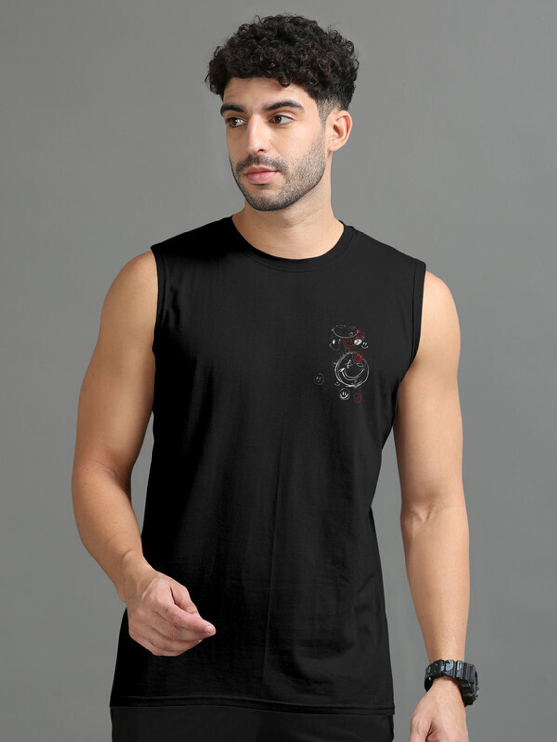 Image of Trend Twist Printed Men Scoop Neck Black T-Shirt