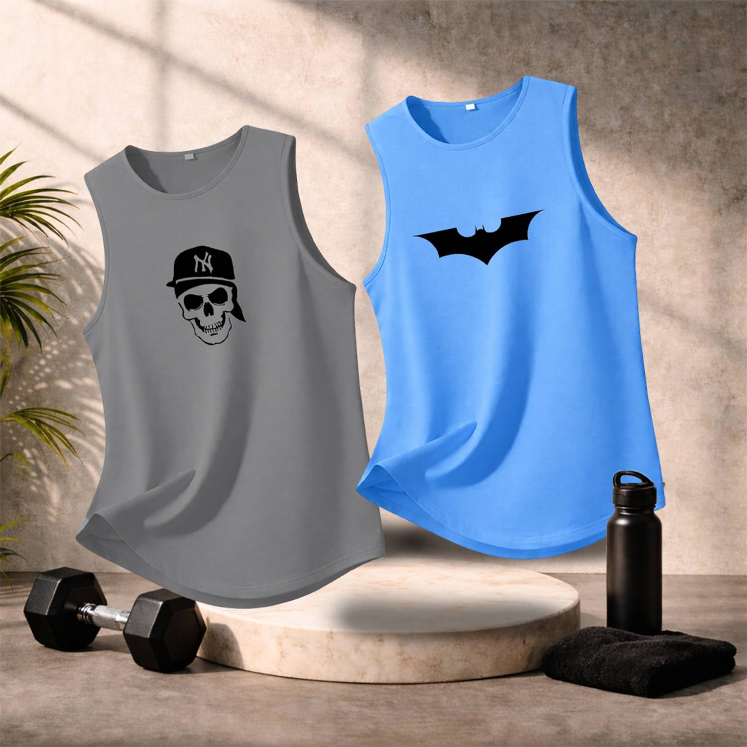 Boxman Printed Men Round Neck Grey, Blue T-Shirt