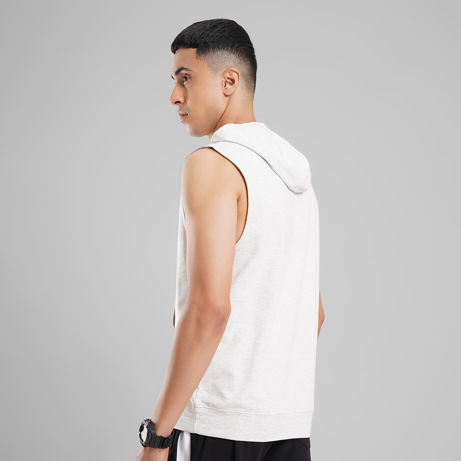 Image of Ajile By Pantaloons Solid Men Hooded Neck Grey T-Shirt