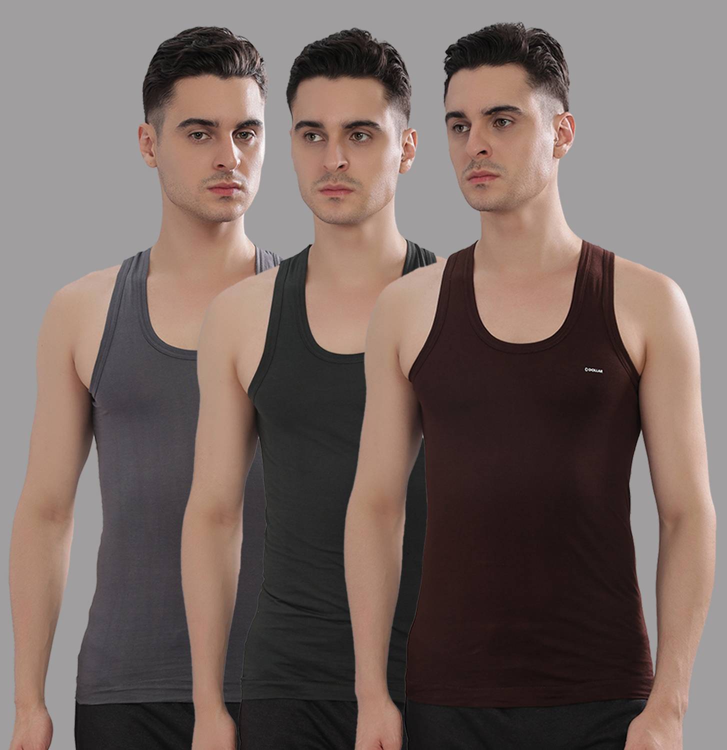 Dollar Bigboss Pack of 3 Fine RN Combed Cotton Shrinkless Men Ves