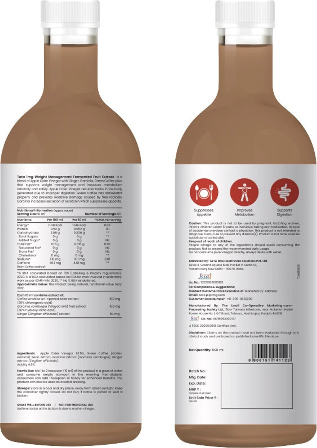 Image of TATA 1mg Weight Management Juice with Green Coffee, Ginger, & Apple Cider Vinegar Vinegar